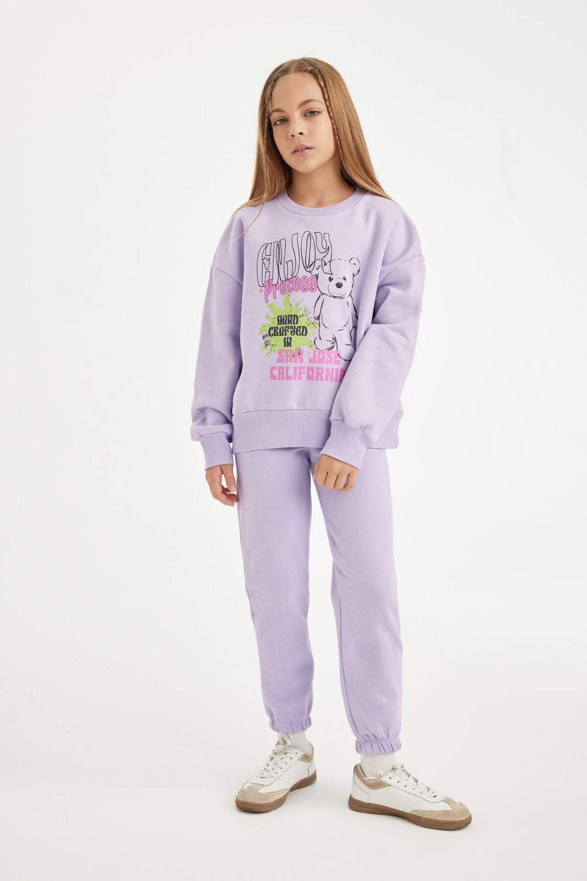 DeFacto-Set de 2 piese pentru fete, hanorac imprimat cu decolteu, pantaloni de sport pentru jogger cu talie elastică D2218A824WN 1