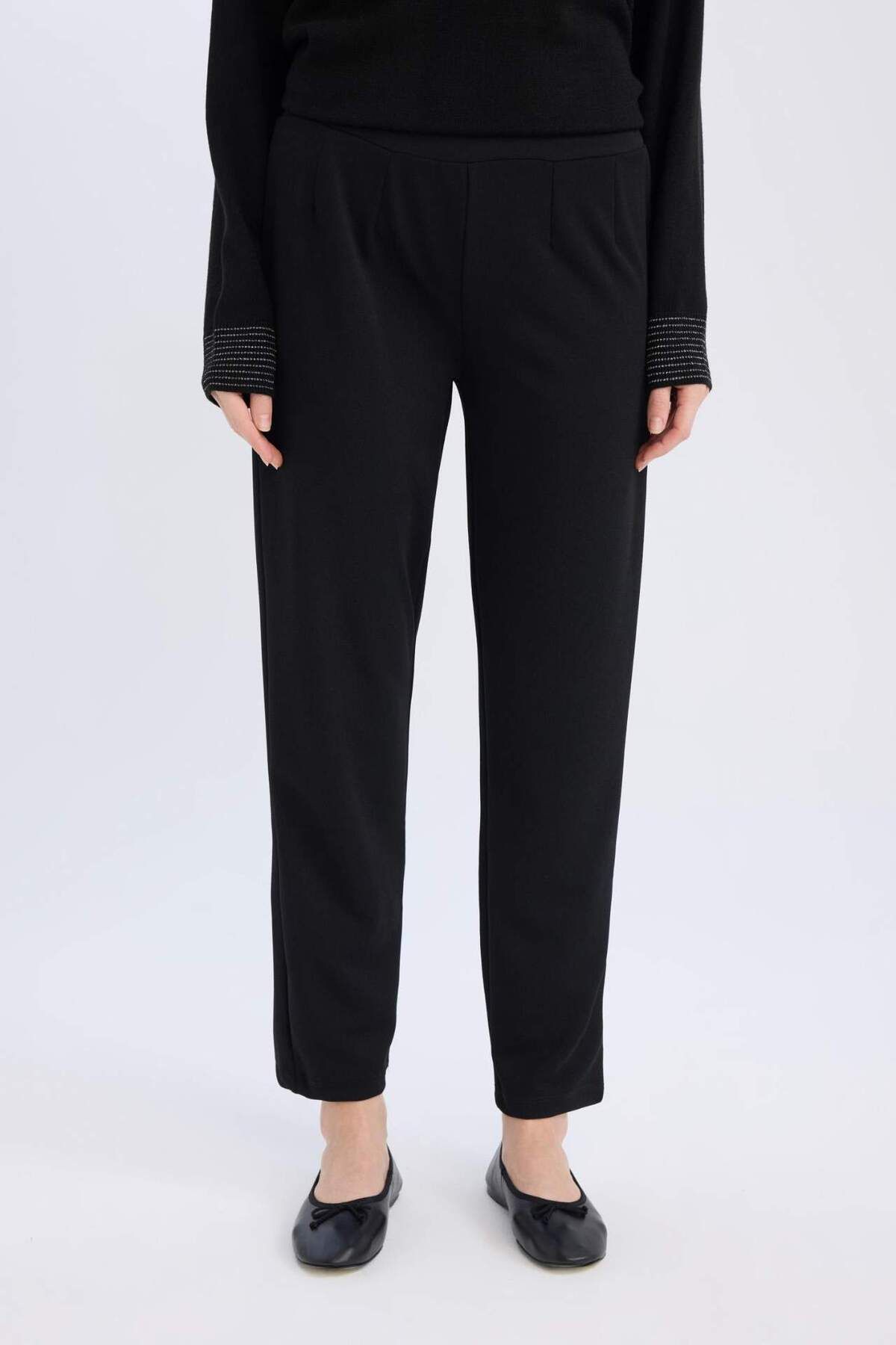 DeFacto-Pantaloni drepti cu talie elastică plisată Basic Solid D4405AX24WN 4