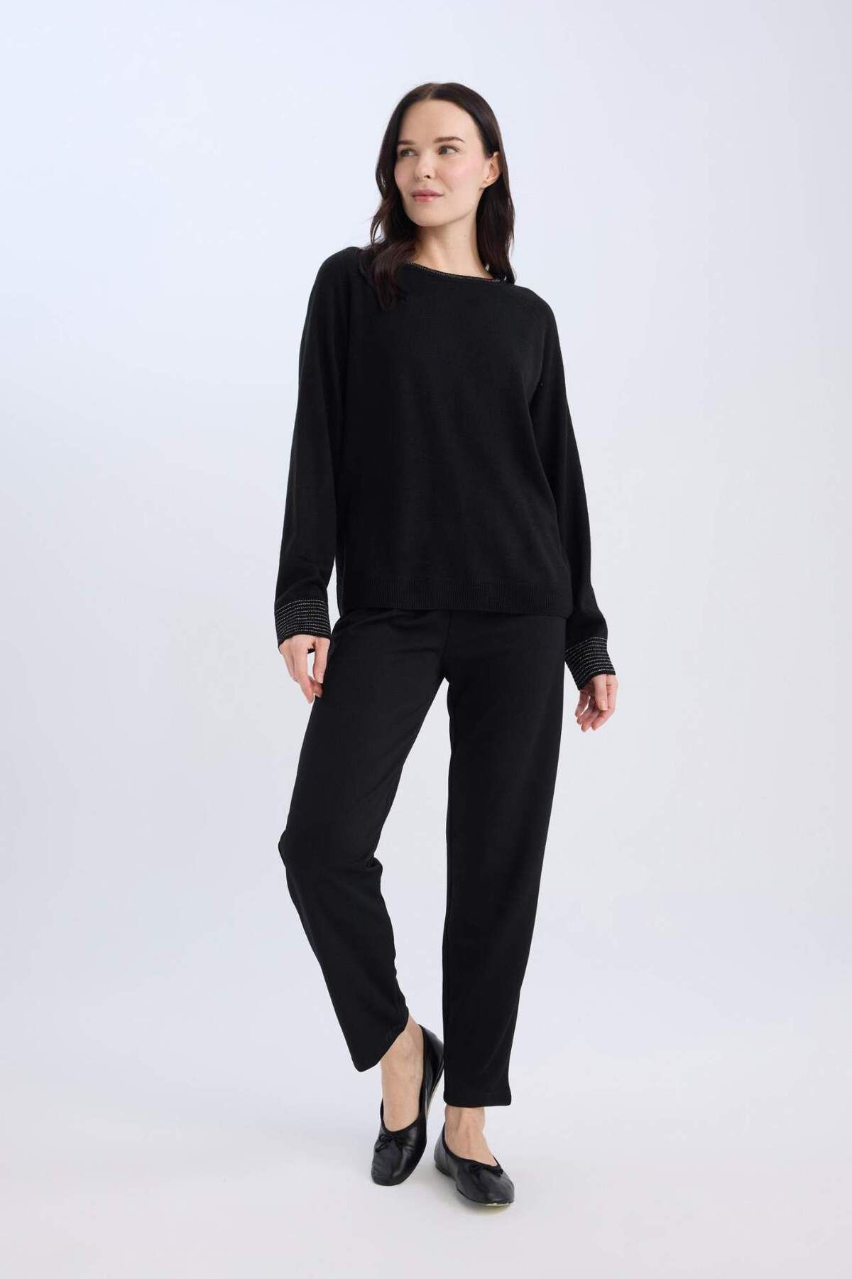 DeFacto-Pantaloni drepti cu talie elastică plisată Basic Solid D4405AX24WN 2