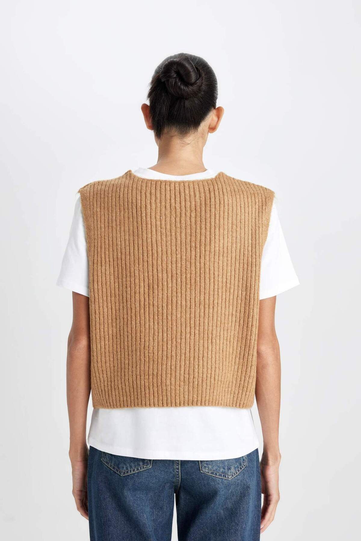 DeFacto-Regular Fit V-Ausschnitt Basic Glattstrickpullover D8588AX24WN 6