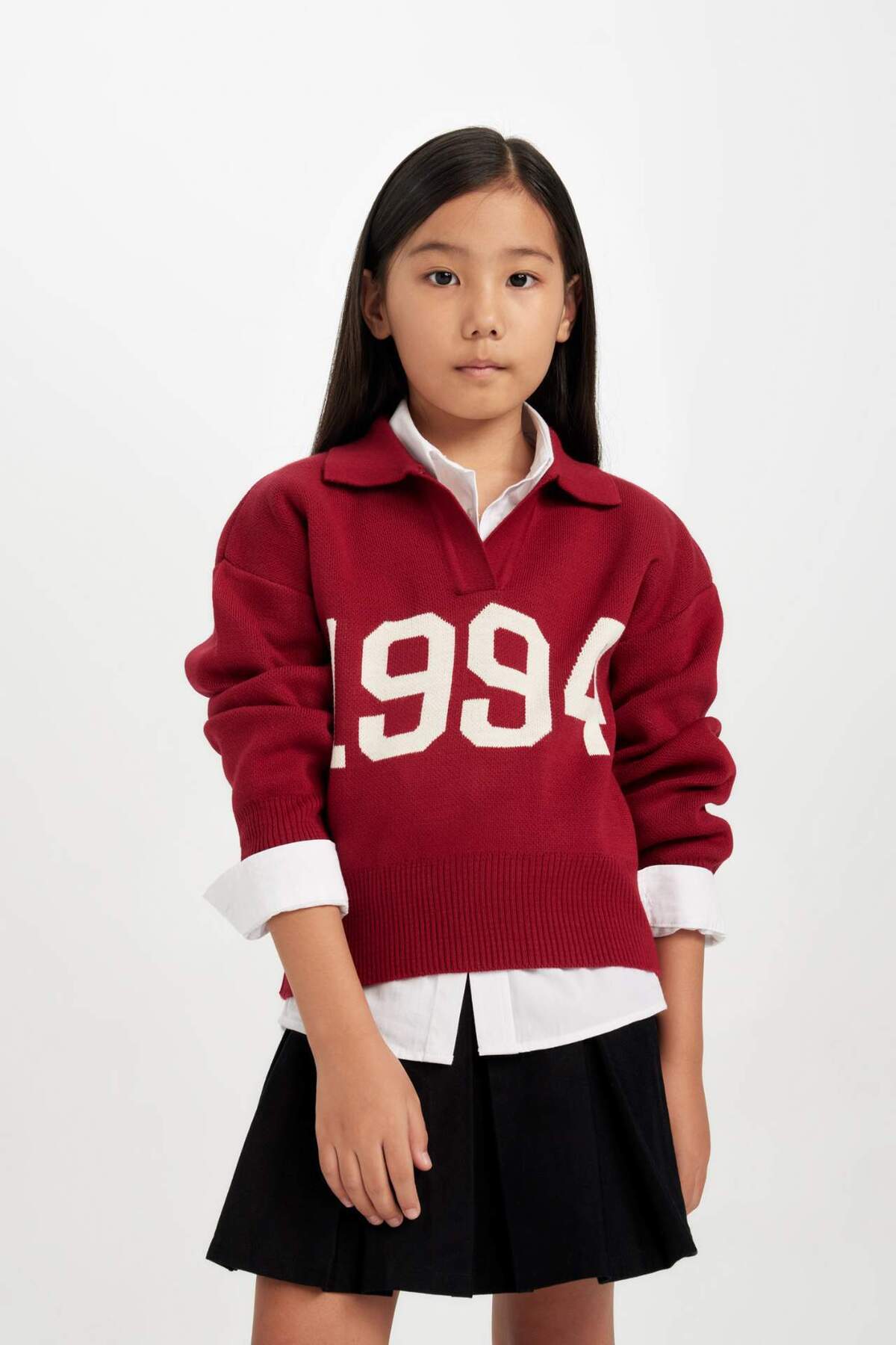 DeFacto-Mädchen Kind Schule Rot Polo Kragen Strick Pullover C9666A824WN 4