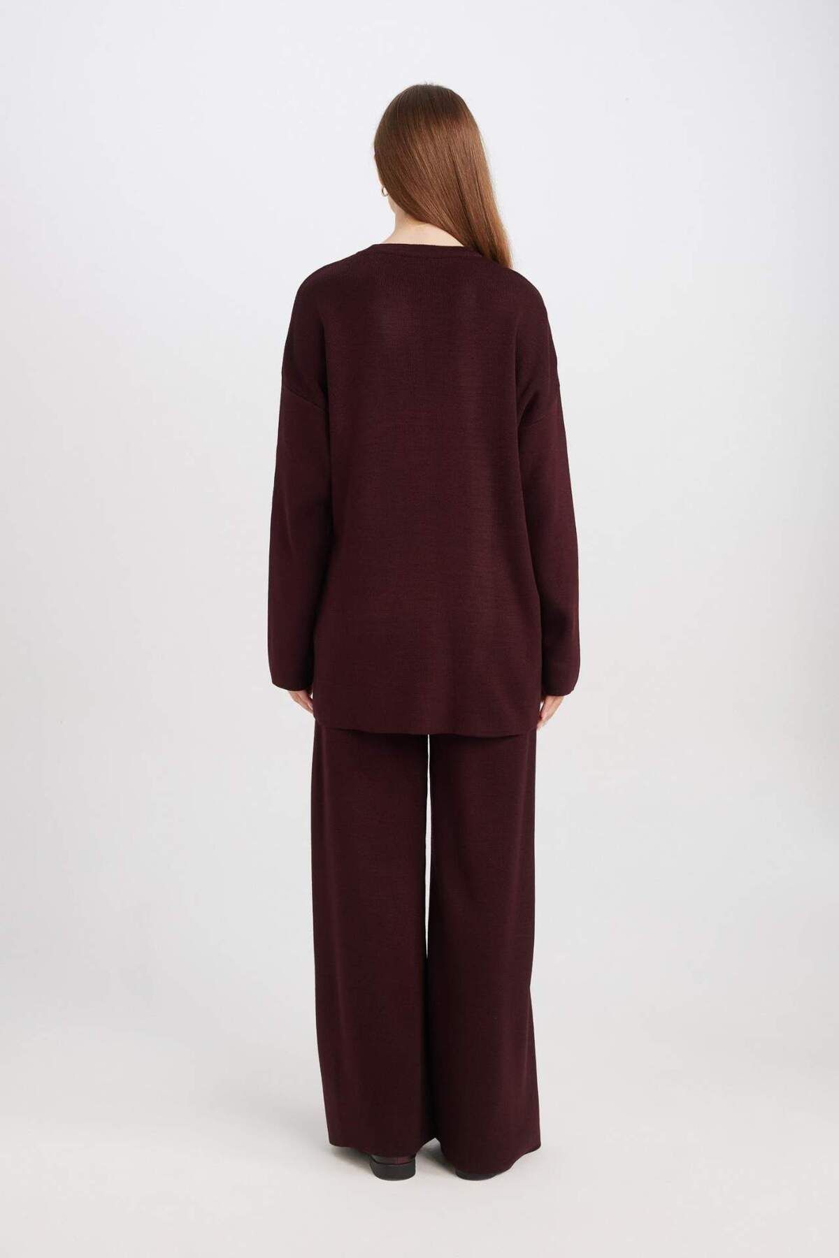 DeFacto-Regulär Fit Rundhalsausschnitt Bindeband Basic Unifarbene Strickpullover Tunika D7508AX24WN 8