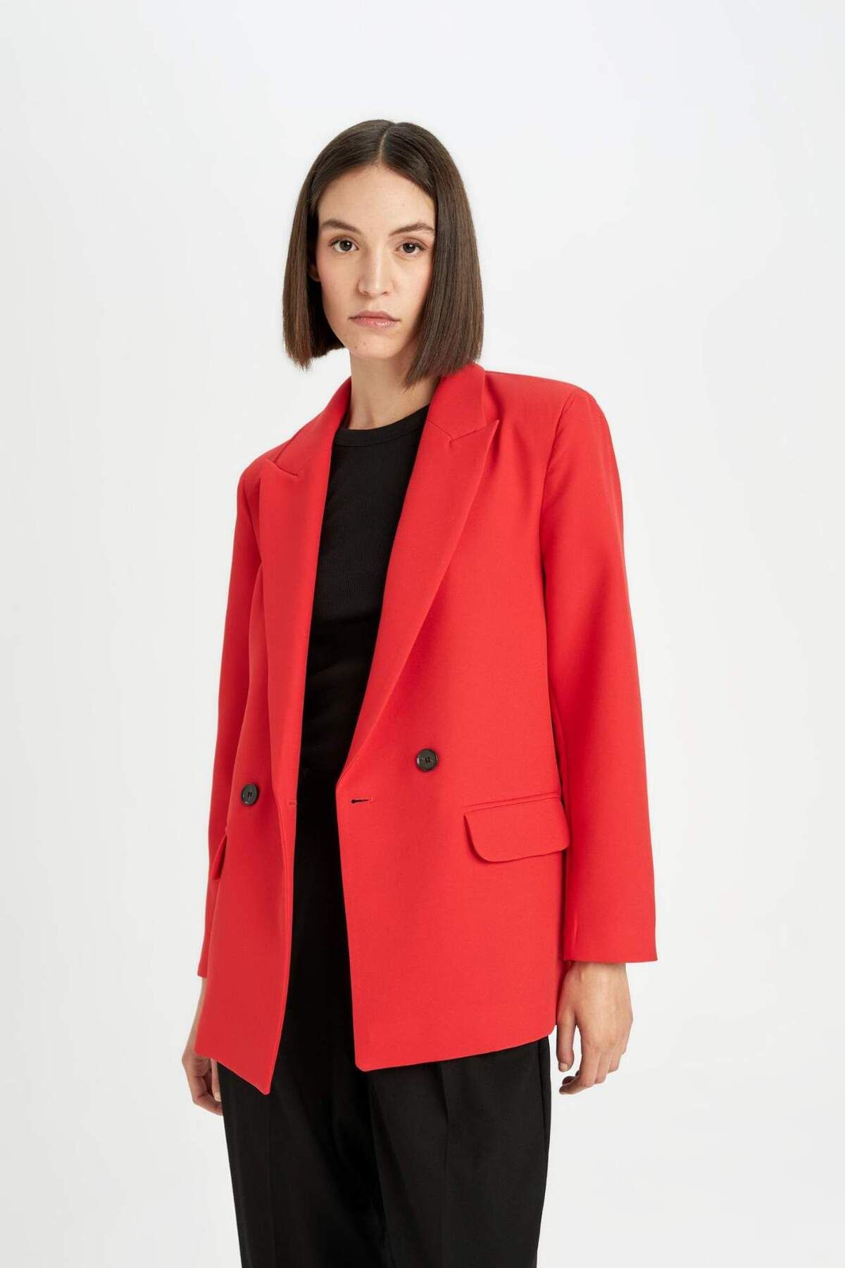 DeFacto-Oversize Wide Fit Jacket Collar Buttoned Basic Plain Blazer Jacket C2457Ax24Au 7