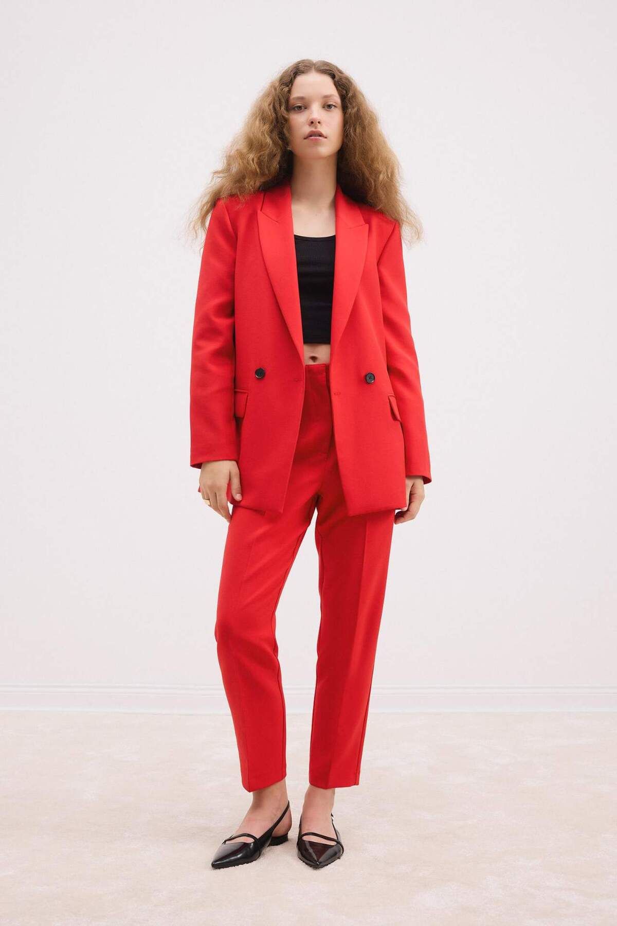 DeFacto-Oversize Wide Fit Jacket Collar Buttoned Basic Plain Blazer Jacket C2457Ax24Au 2