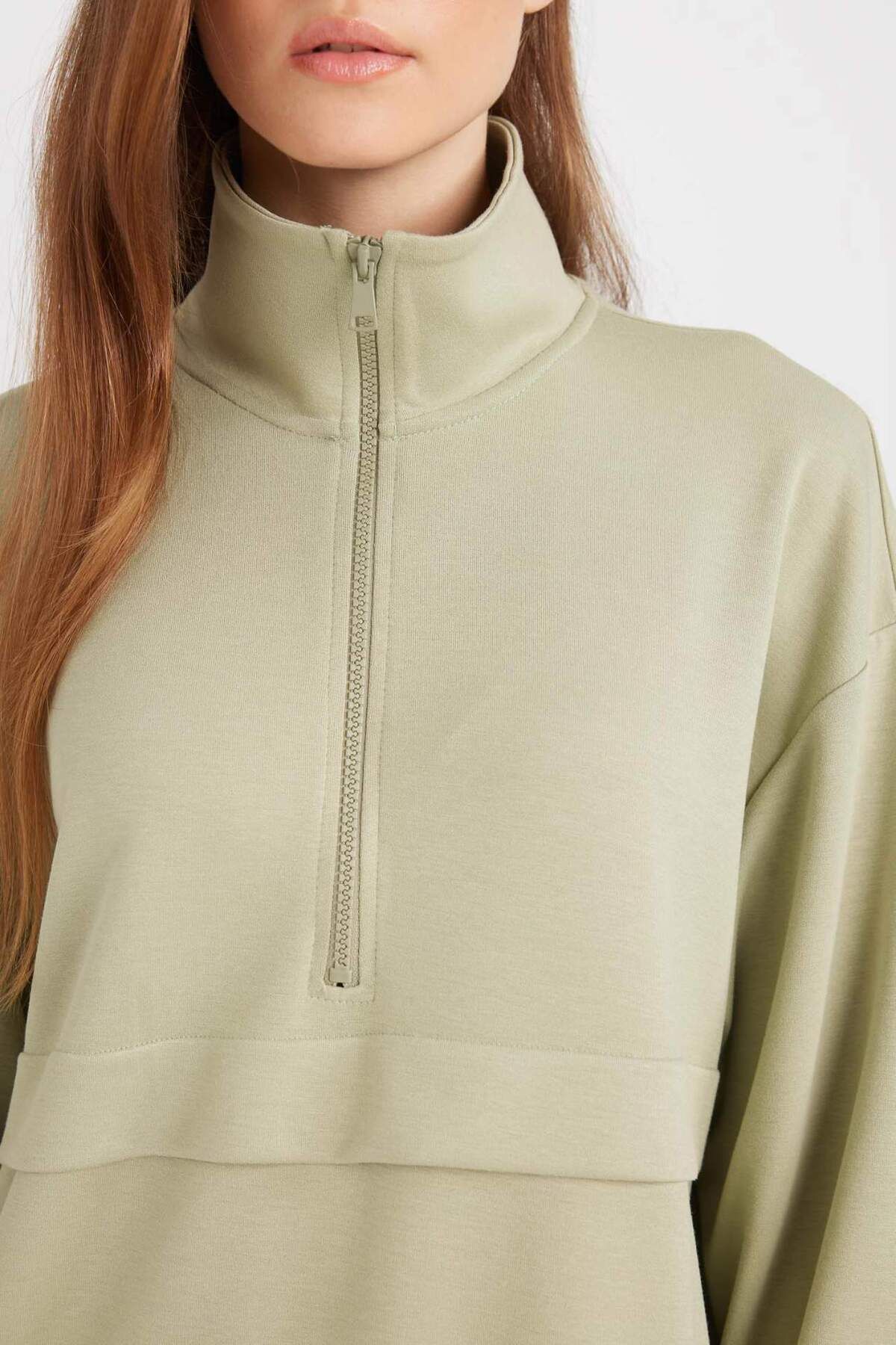 DeFacto-Half Zipper Stand Collar Basic Plain Sweatshirt Tunic D1615Ax24Au 5