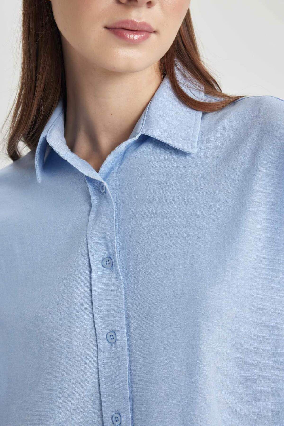 DeFacto-Tunica Oxford Relax Fit - Guler cămașă, mânecă lungă, croială solidă B8309ax24sp 5