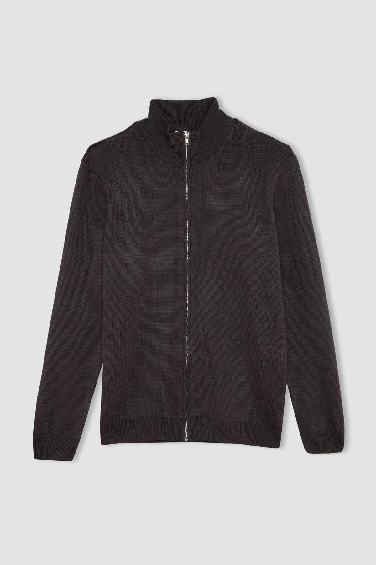 DeFacto-Standard Fit Normal Cut Stehkragen Strickjacke mit Reißverschluss C8158ax24au 7