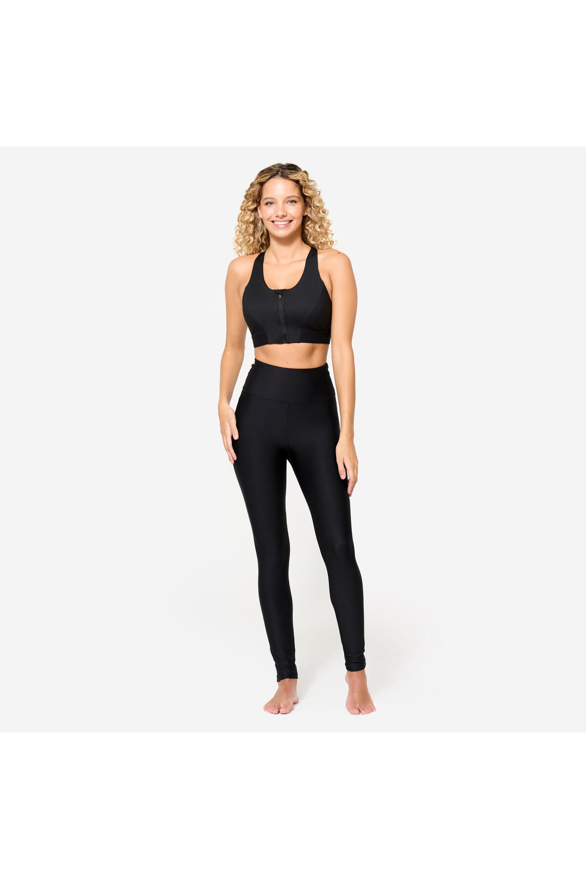 Decathlon Fermuarlı Sporcu Sütyeni - Orta Destek - Füme Siyah görsel 2