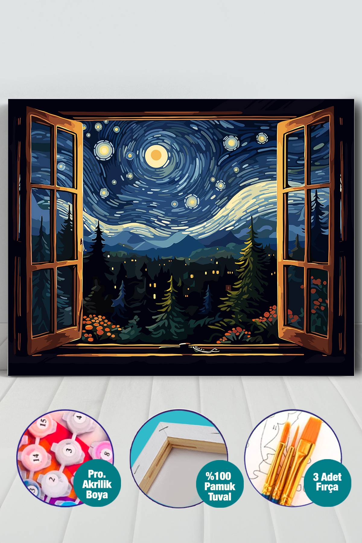 Picasso World Hobby Art Sayılarla Boyama Numaralı Tuval Seti Fırça Boya Dahil 40x50 Cm Işıltılı Yıldızlı Gece