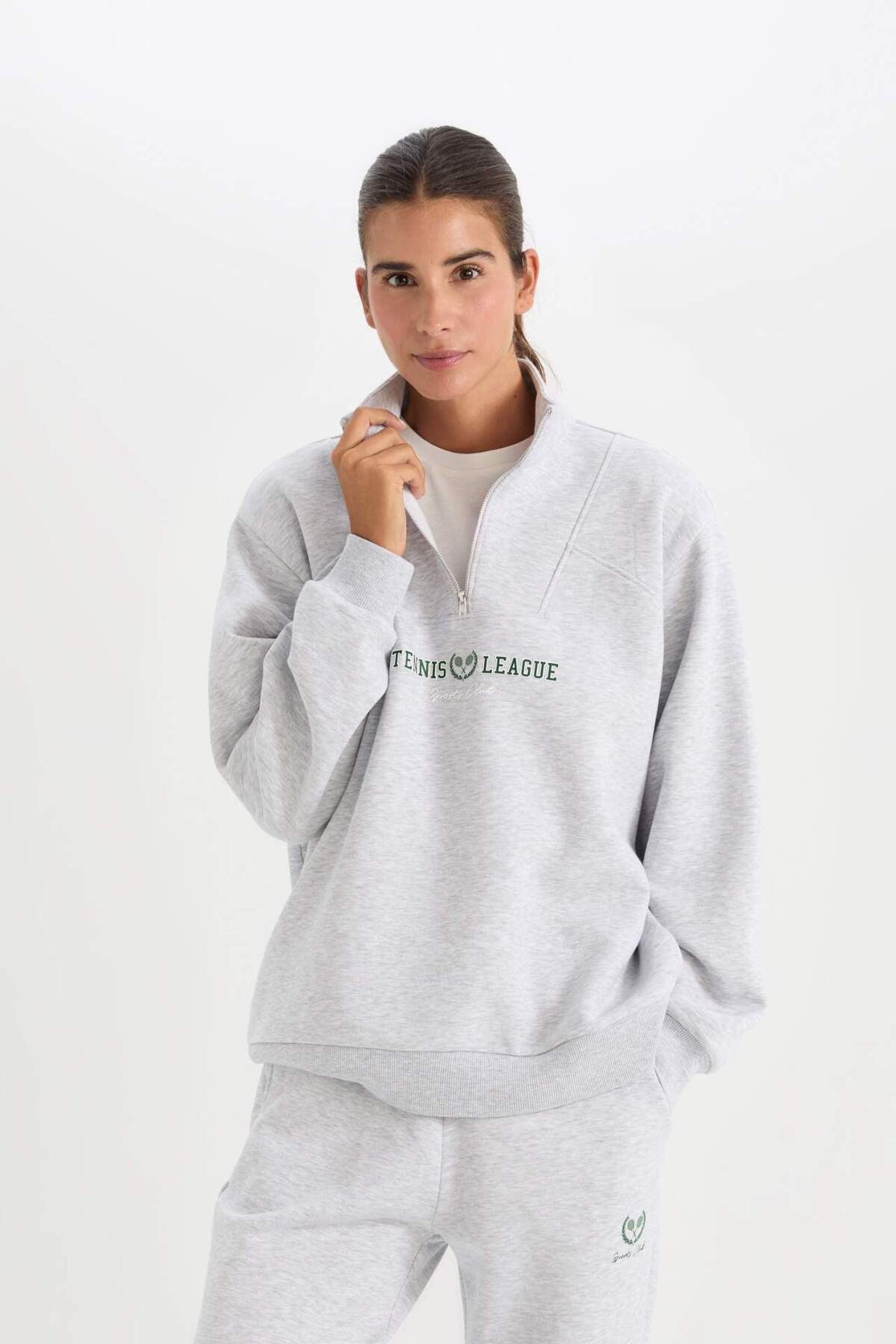 DeFacto-DeFactoFit Oversize Geniș Kalp Verticală Guler Fitness Imprimat Hanorac Sport D1701AX24AU 8