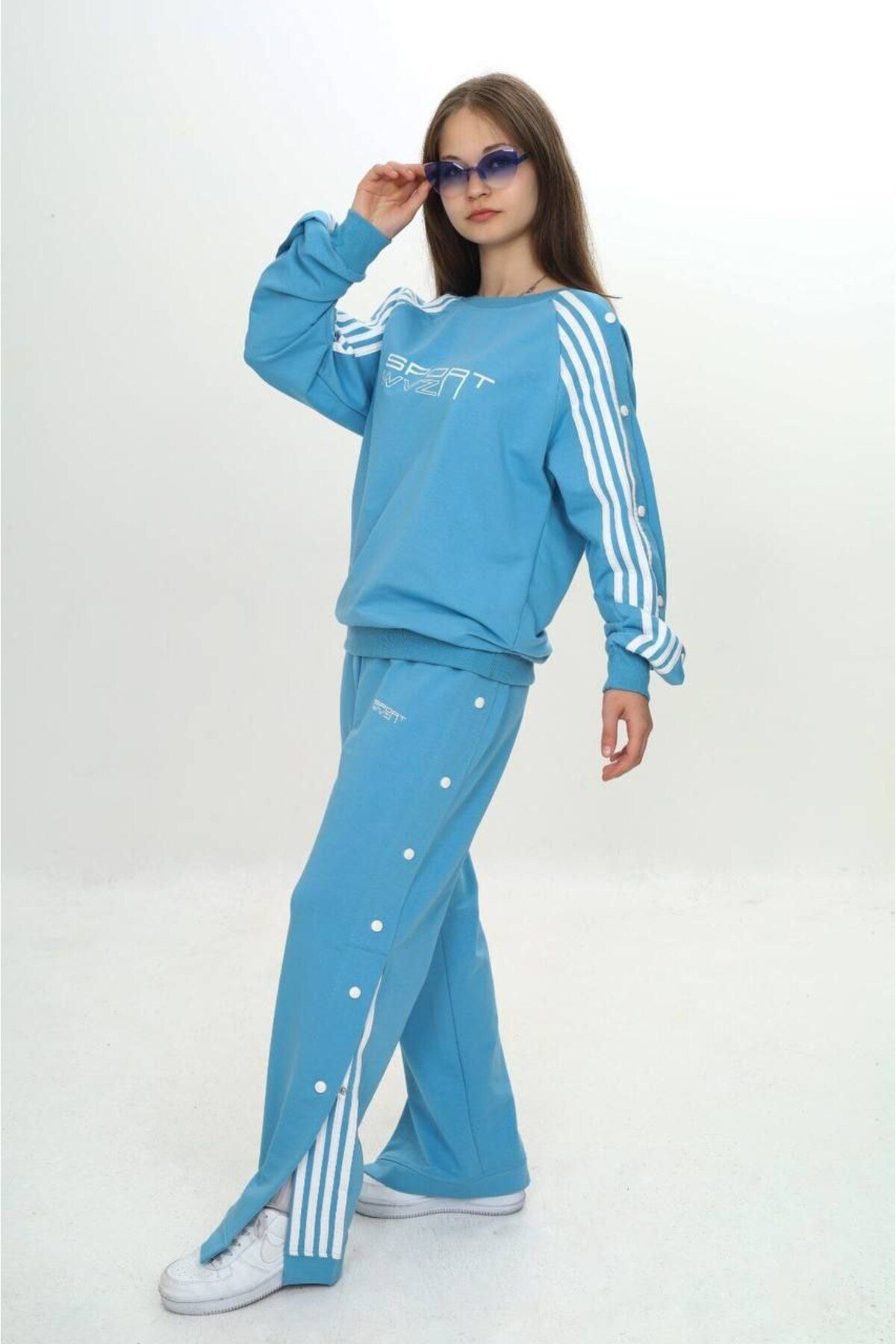 Pantulux-Unisex Snap Fastener Λεπτομερές 100% βαμβακερό 2 νήματα Oversize Bottom-Top Σετ αθλητικής φόρμας – Αθλητικά ρούχα-299 1