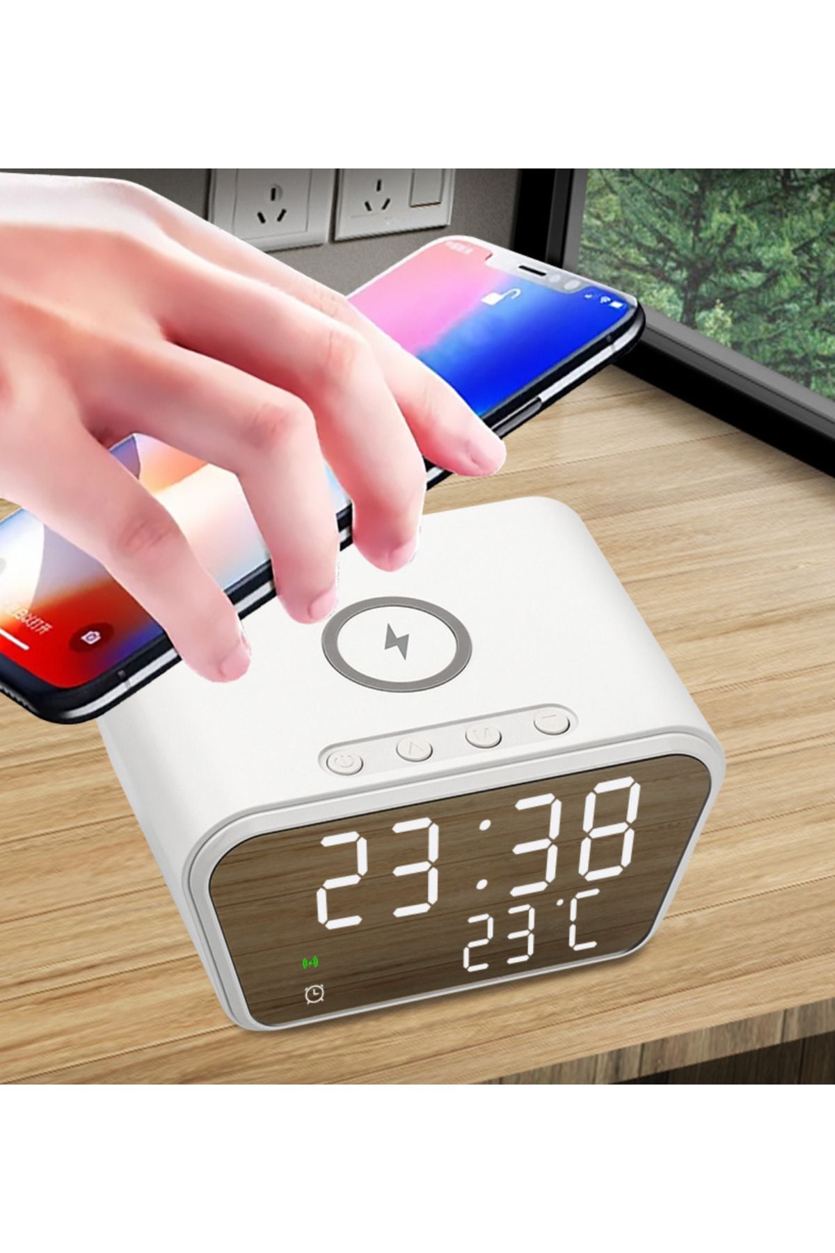 Mercaton-Încărcător wireless, încărcare rapidă 15W cu ceas digital și termometru, 11 x 8 x 6,5 cm, alb 6