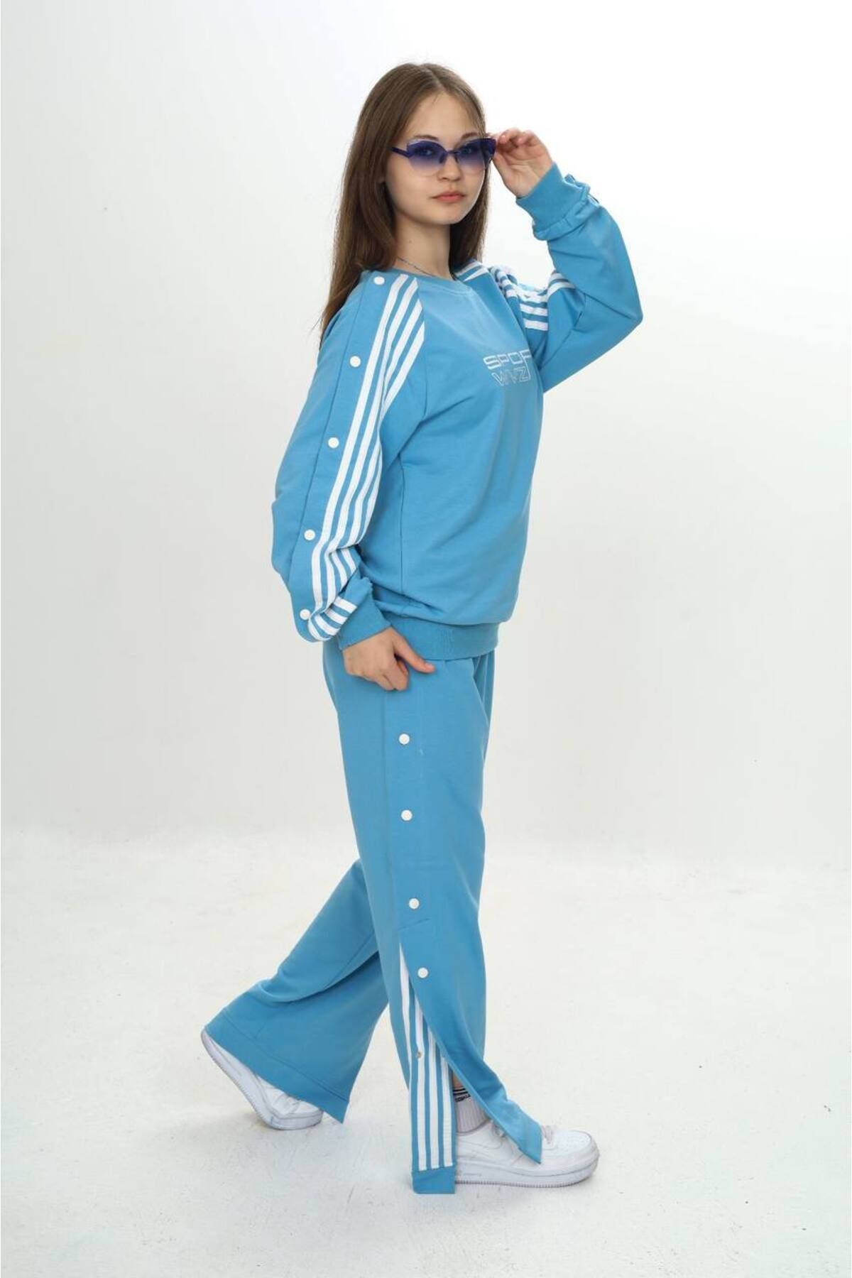 Pantulux-Unisex Snap Fastener Λεπτομερές 100% βαμβακερό 2 νήματα Oversize Bottom-Top Σετ αθλητικής φόρμας – Αθλητικά ρούχα-299 3