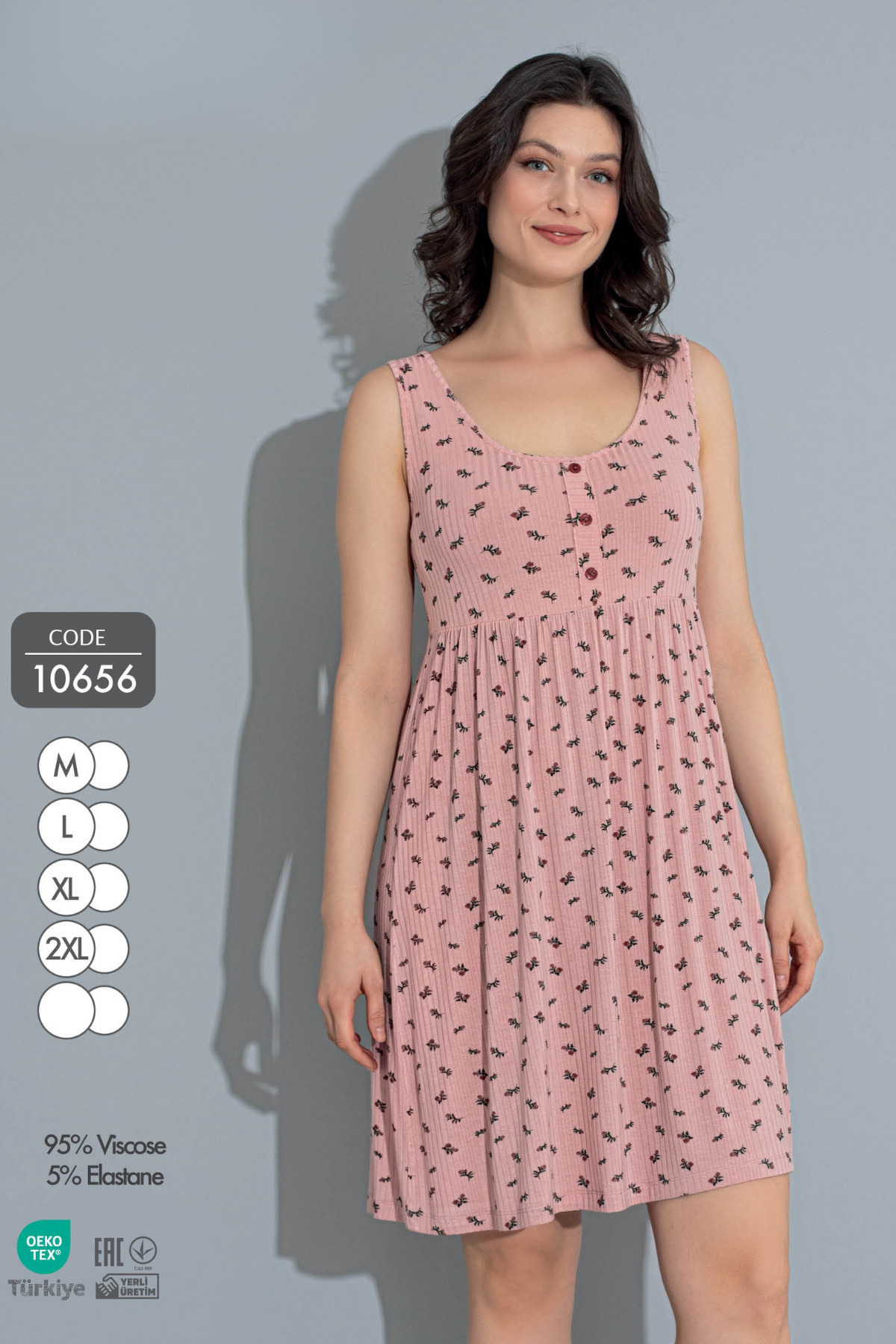 Cotpark 10656 SIFIR KOLLU DÜĞMELİ GECELİK Pembe