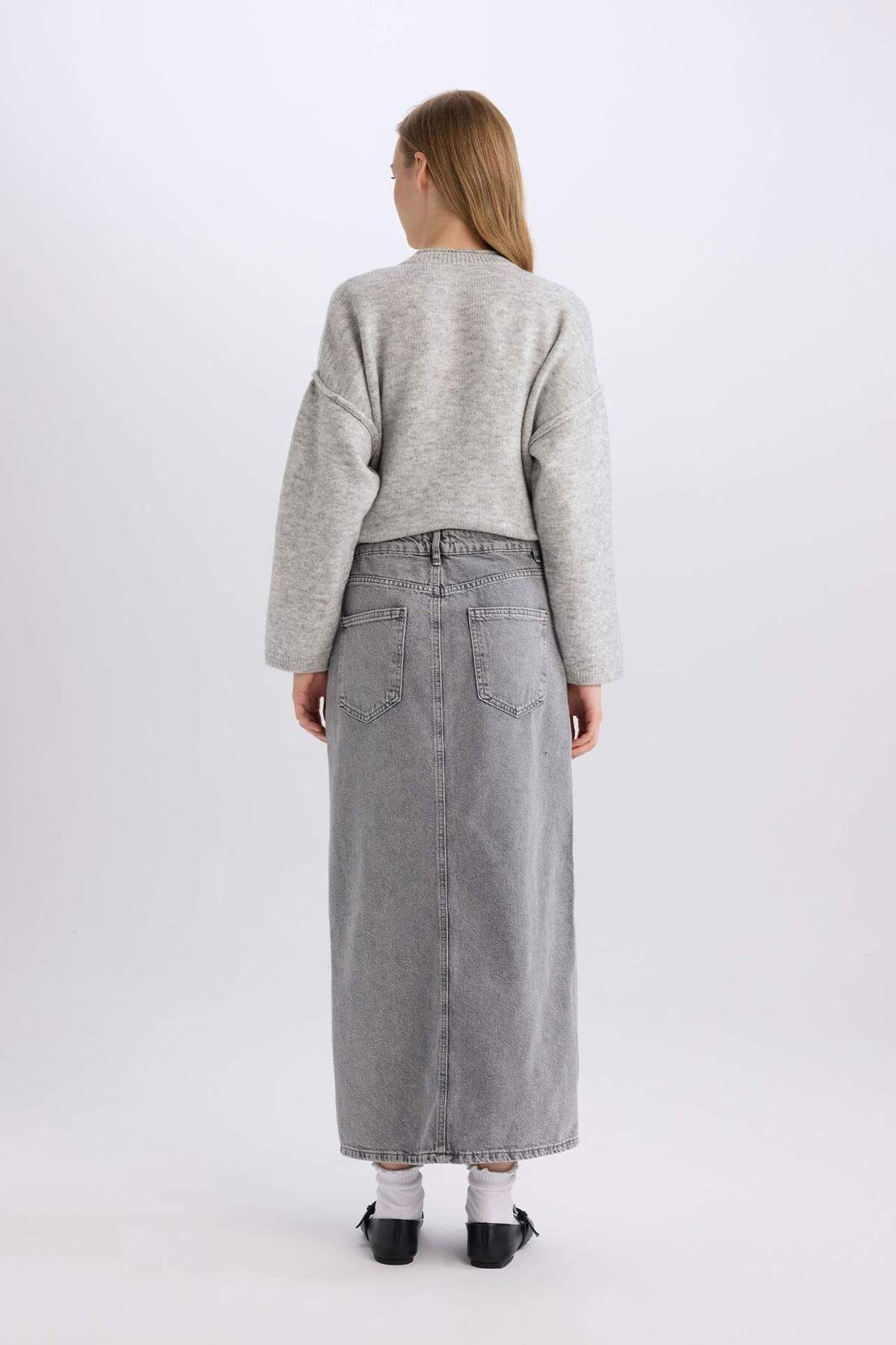 DeFacto-Fusta lungă de jeans cu fante la modă, cu buzunare D4424ax24au 7