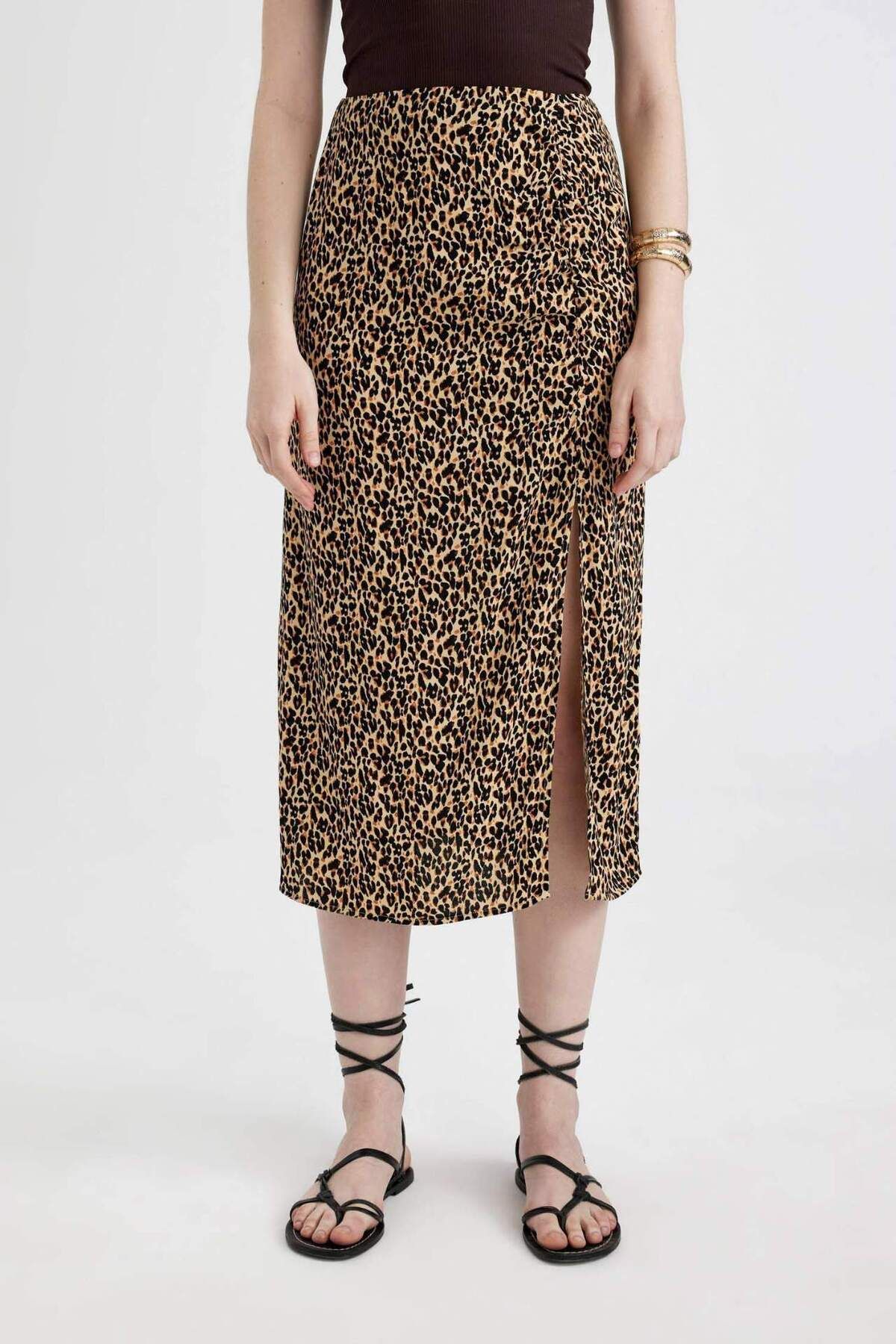 DeFacto-A Form Leopard Patterned Slit Moroccan Midi Skirt C0938Ax24Sm 4