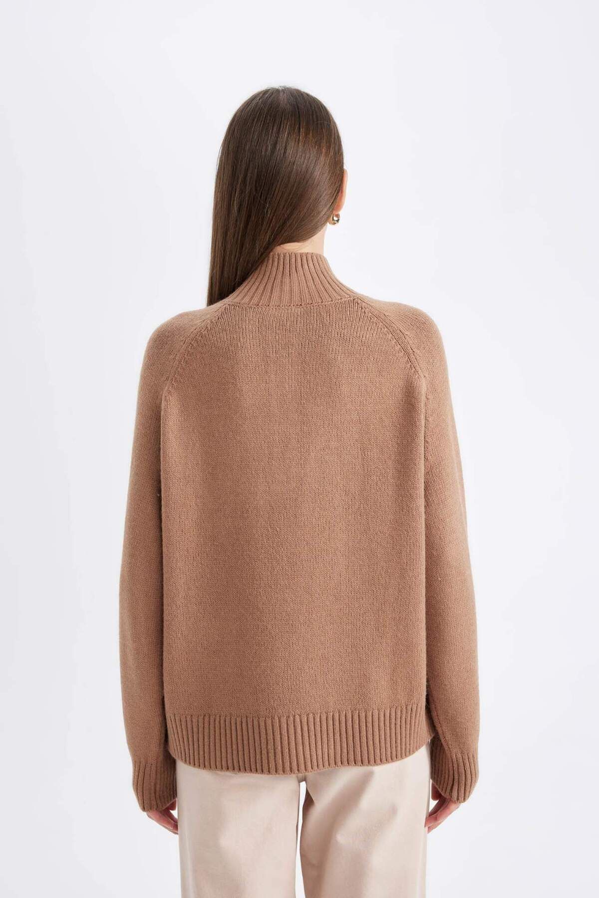DeFacto-Relax Fit Soft Textured Button Collar Basic Plain Knitwear Sweater C9056Ax24Wn 5