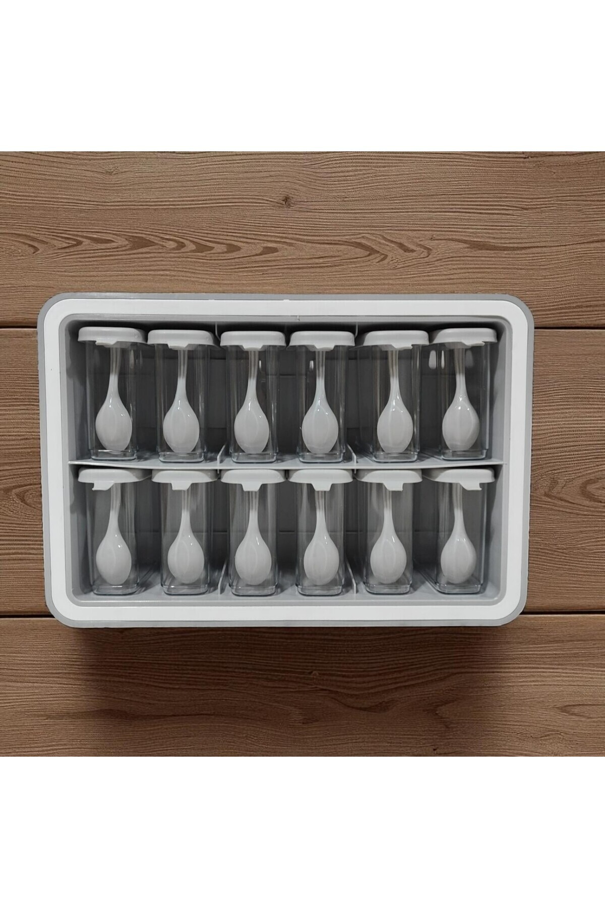 ShopyTime-Set of 12 Spice Rack with Spoon and Lid Self-Adhesive Storage Container Gray 1