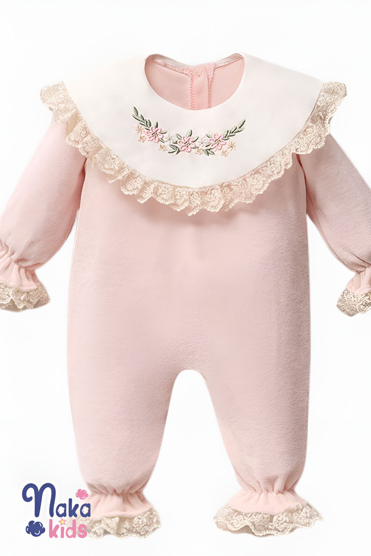 Naka Concept-Pink 100% Cotton Lace Embroidered 5 Piece Baby Girl Hospital Release Set Velvet 2