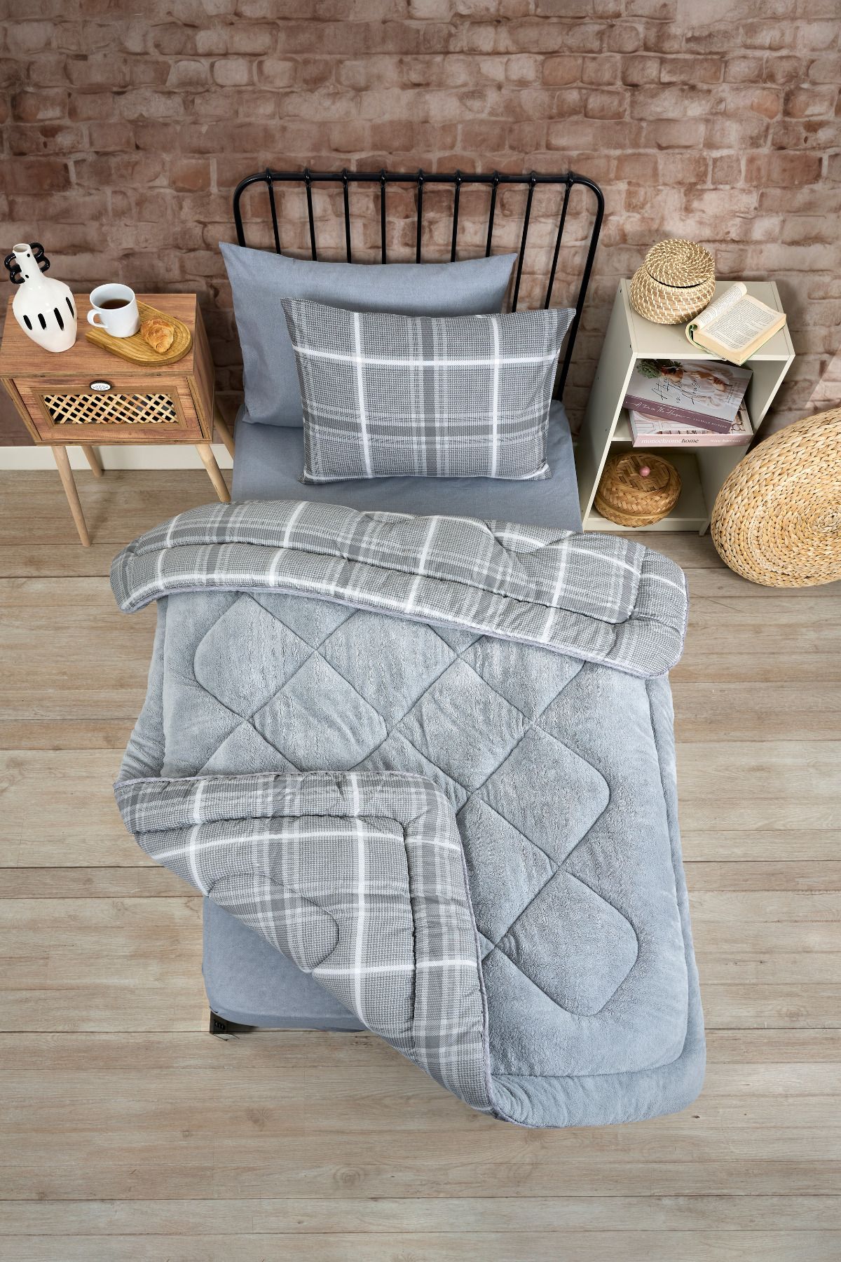 Sudemhome-Single Welsoft Sleeping Set Double Sided Wellsoft Fluffy Fleece Quilt and 100X200 Elastic Sheet 6