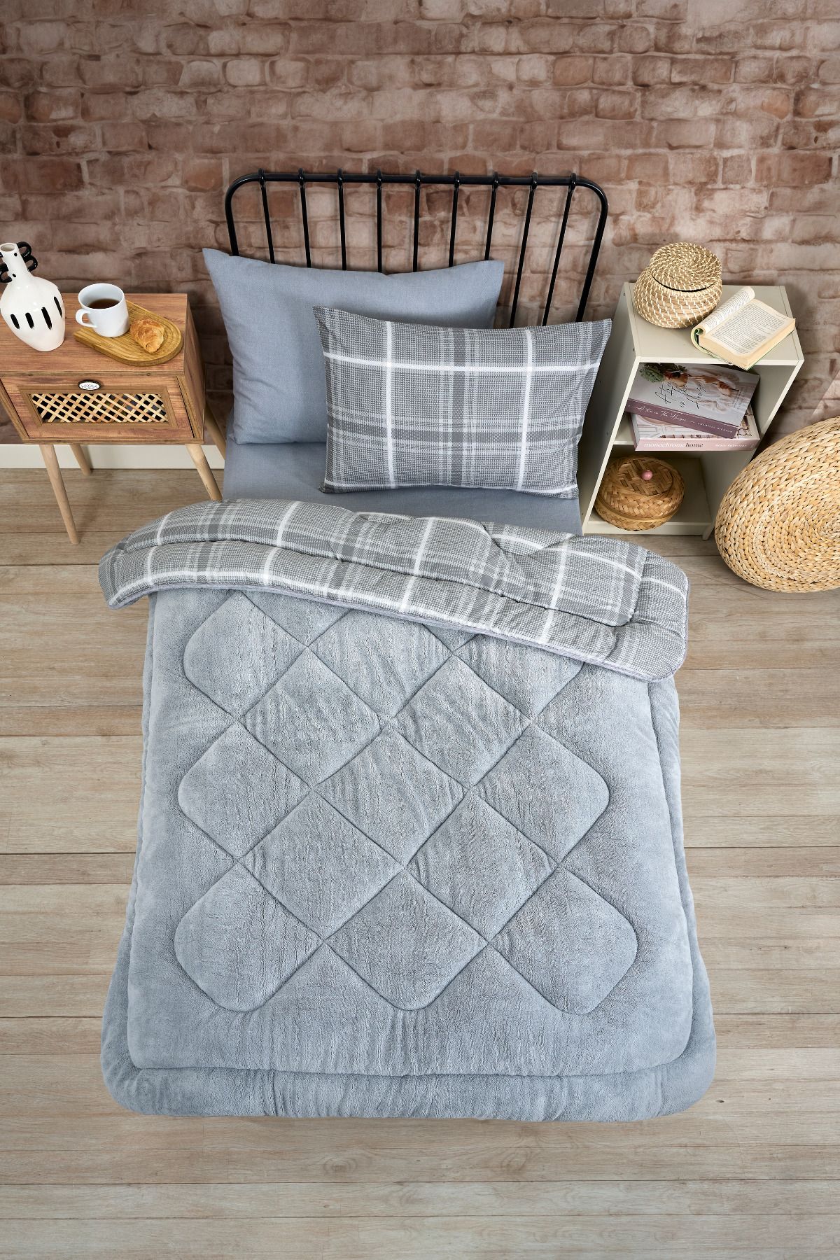 Sudemhome-Single Welsoft Sleeping Set Double Sided Wellsoft Fluffy Fleece Quilt and 100X200 Elastic Sheet 5
