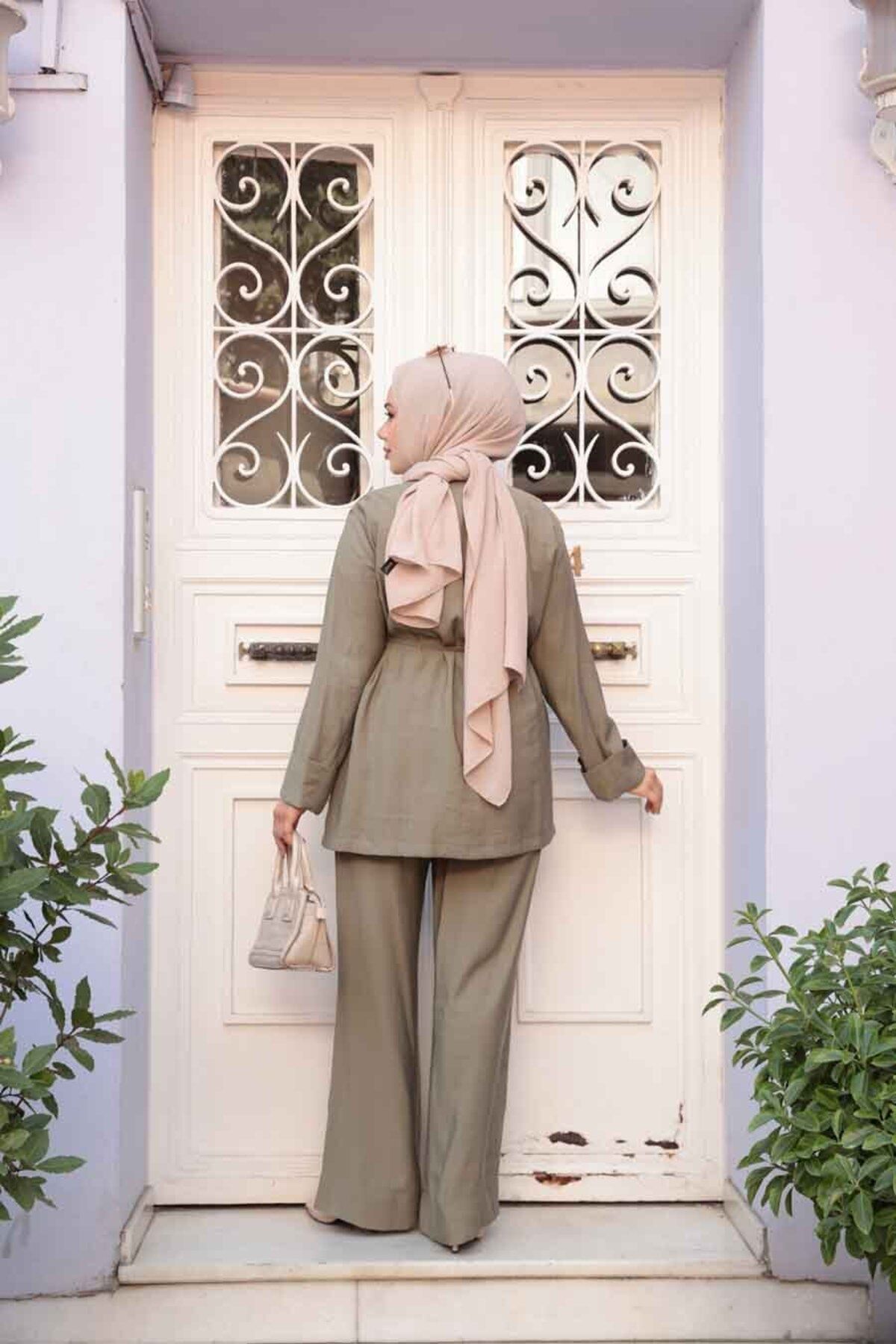 N.S NEVA STYLE-Button Detailed Light Khaki Hijab Double Set 19029Ahk 4