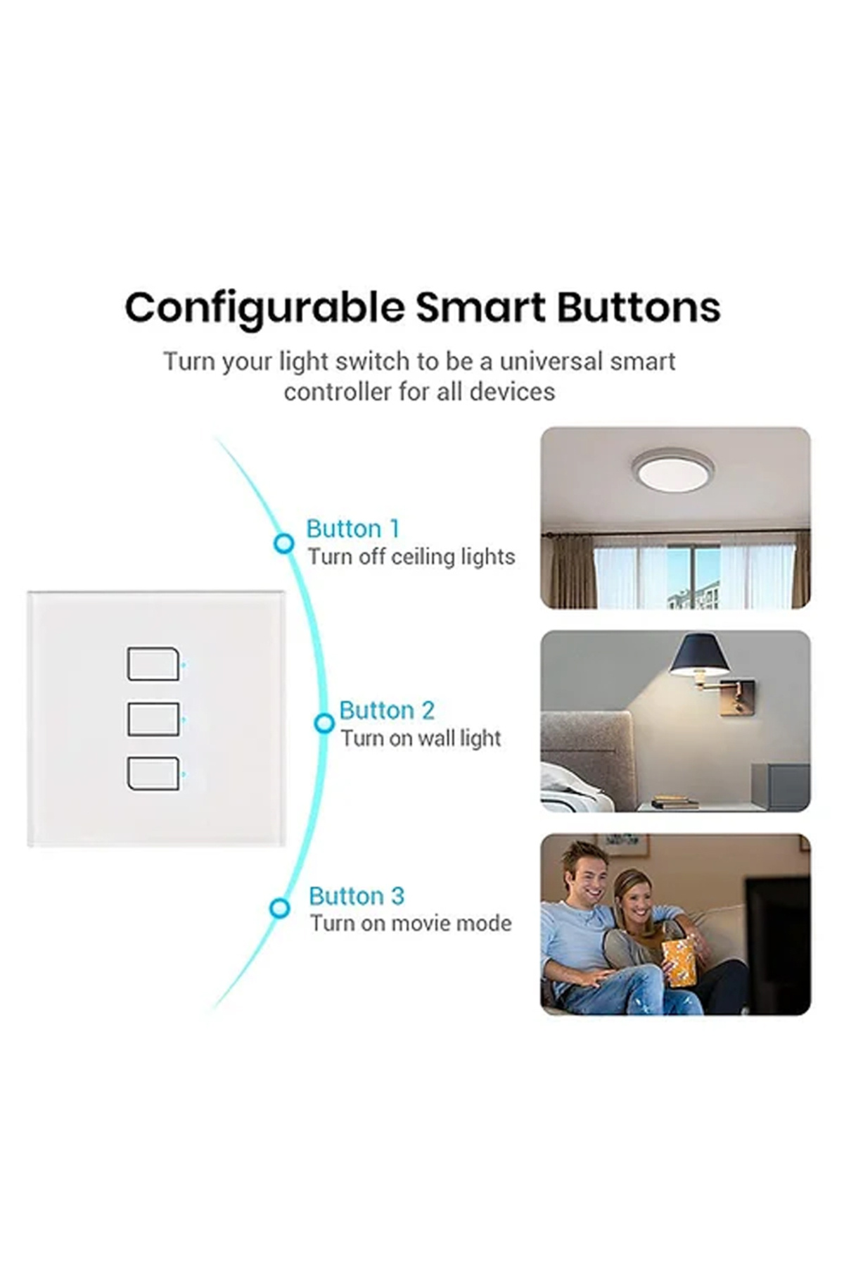 Broadlink-TC3 UK Standard Smart Touch Light Switch No Neutral Works with alexa, google (1Gang) 2