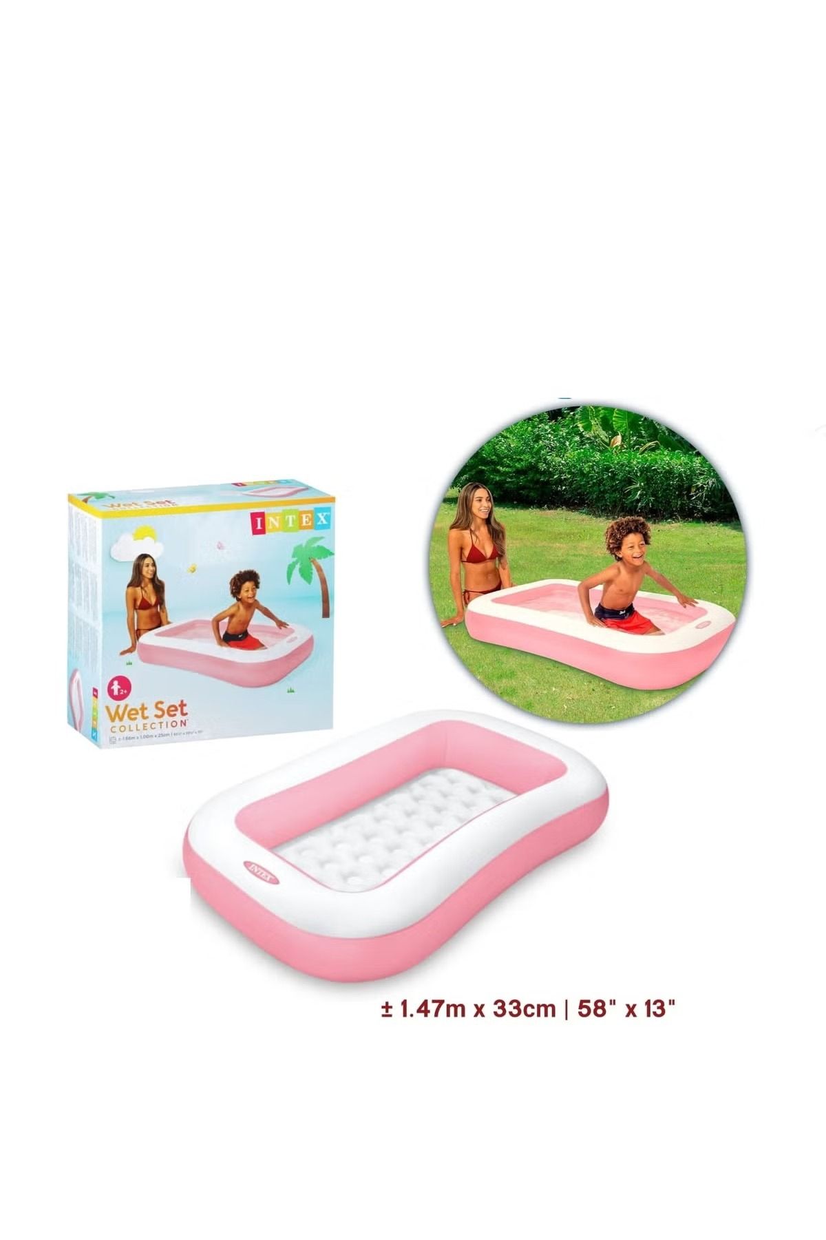 Intex-مسبح أطفال مستطيل وردي قابل للنفخ 2