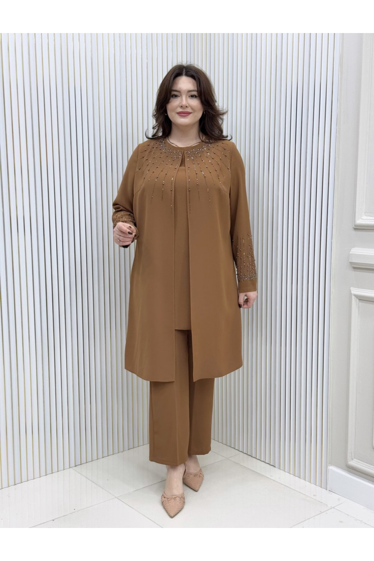 GK Taş İşlemeli Büyük Beden Tunik Takım