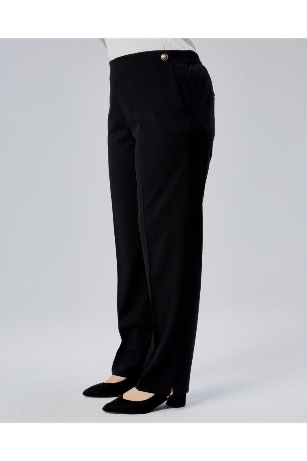 modamtn-Decorative Buttoned Back Waist Elastic Large Size Trousers 4