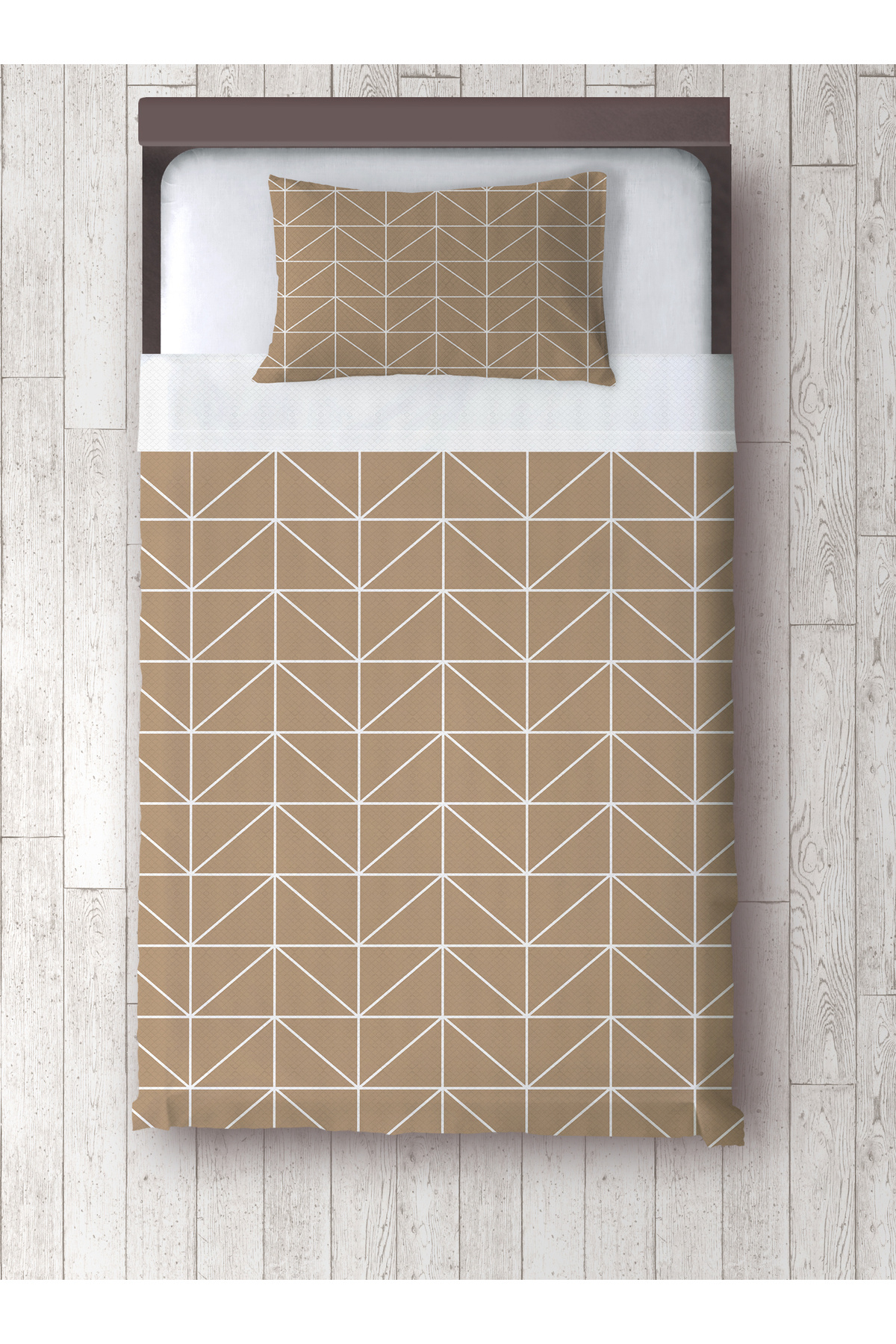 yok yok evim eve dair her şey-Mink Geometry Patterned Single Pique and Pillowcase Bedspread Set 2