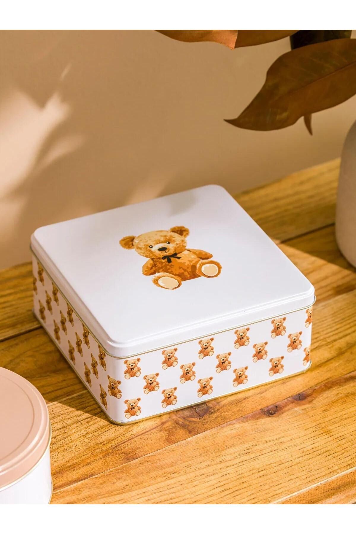 LC Waikiki-Lcw Home Bear Printed Metal Storage Container Set of 2 (W5) 3