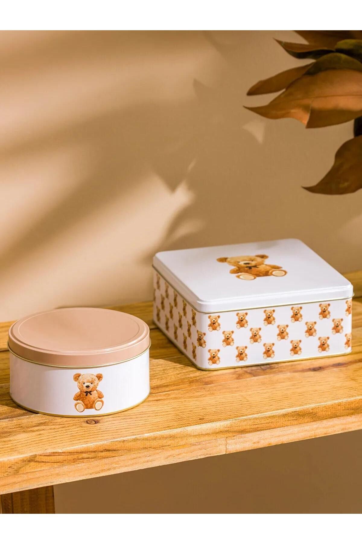 LC Waikiki-Lcw Home Bear Printed Metal Storage Container Set of 2 (W5) 1