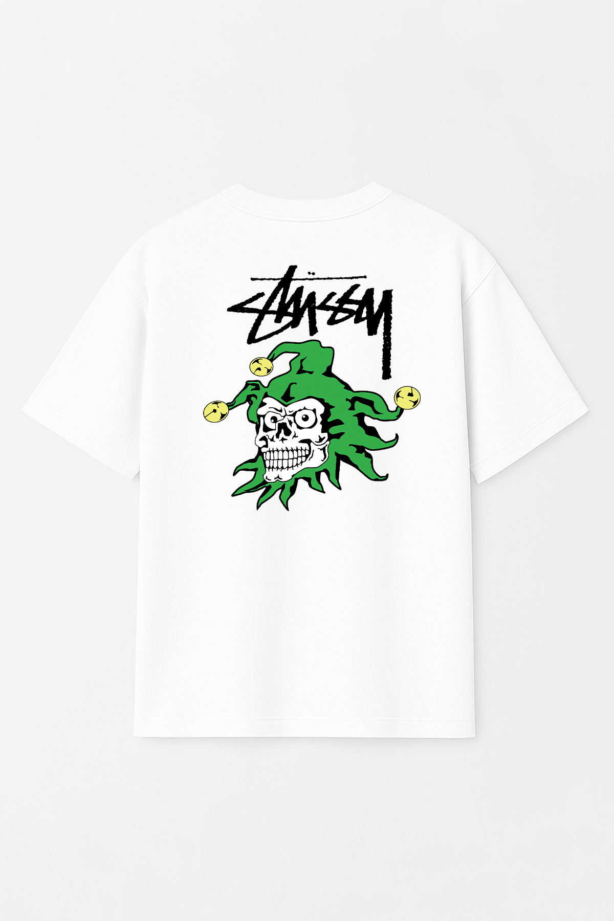 Unisex Stüssy Joker Baskılı Oversize %100 Pamuk Geniş Kesim Dokulu Bisiklet Yaka T-Shirt RF0538
