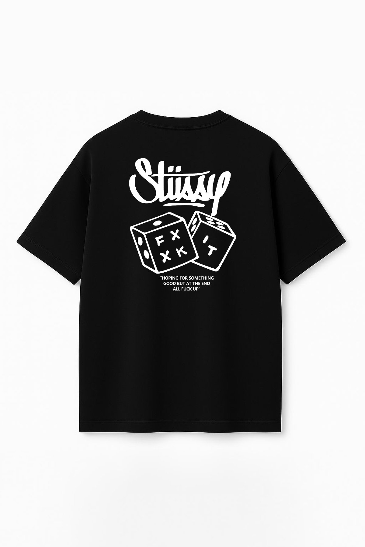 Unisex Stüssy Zar Hoping Baskılı Oversize %100 Pamuk Geniş Kesim Dokulu Bisiklet Yaka T-Shirt RF0537