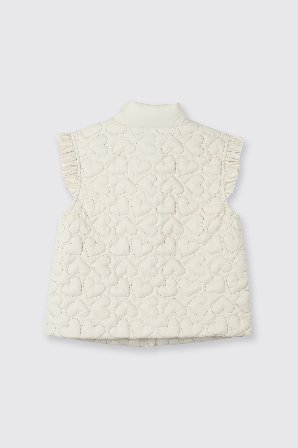 Panço Kız Bebek Kalp Desenli Fırfır Detaylı Pamuk Astarlı Yüksek Yaka Micro Bej Yelek fotoğrafı 2 (önizleme)