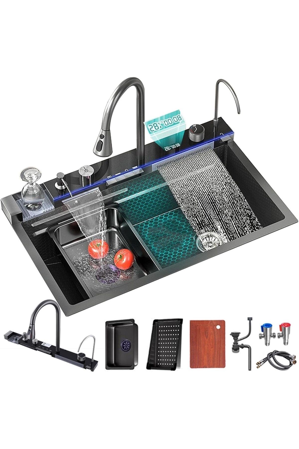 Rovitech-Set chiuveta multifunctionala smart, afisaj digital, doua cascade, iluminare ambientala 4