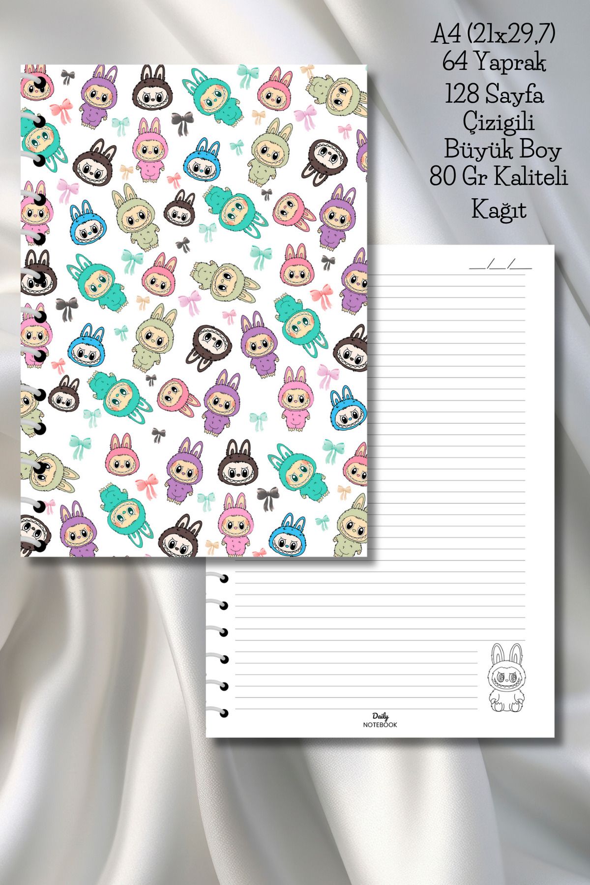daily notebook-دفتر مدرسي مخطط من لابوبو، 64 ورقة/128 صفحة حلزونية مقاس A4 كبير (21 × 29.7 سم) 1
