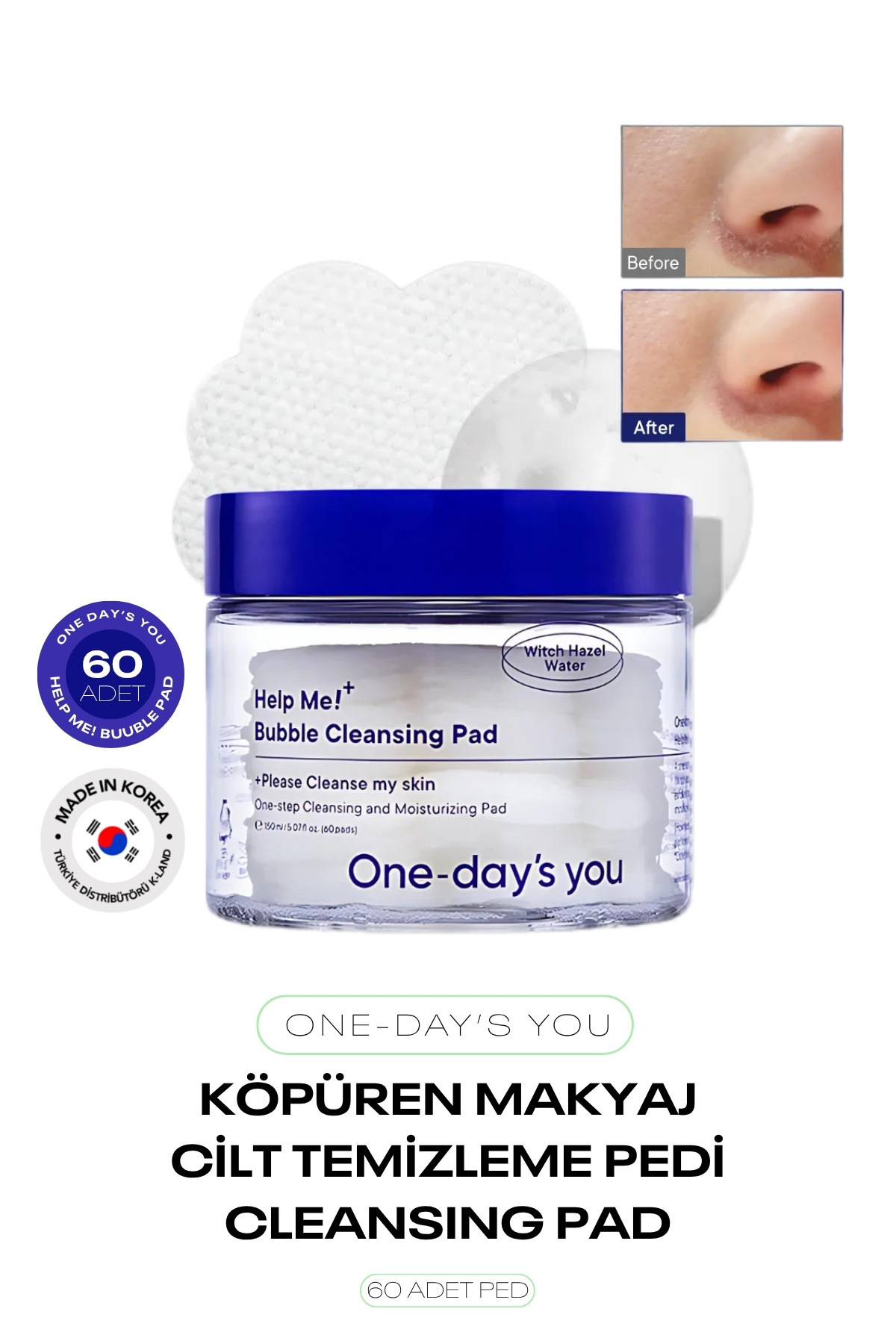 ONE DAYS YOU Köpüren Makyaj ve Cilt Temizleme Pedi One Day’s You Help Me Bubble Cleansing Pad 60 adet