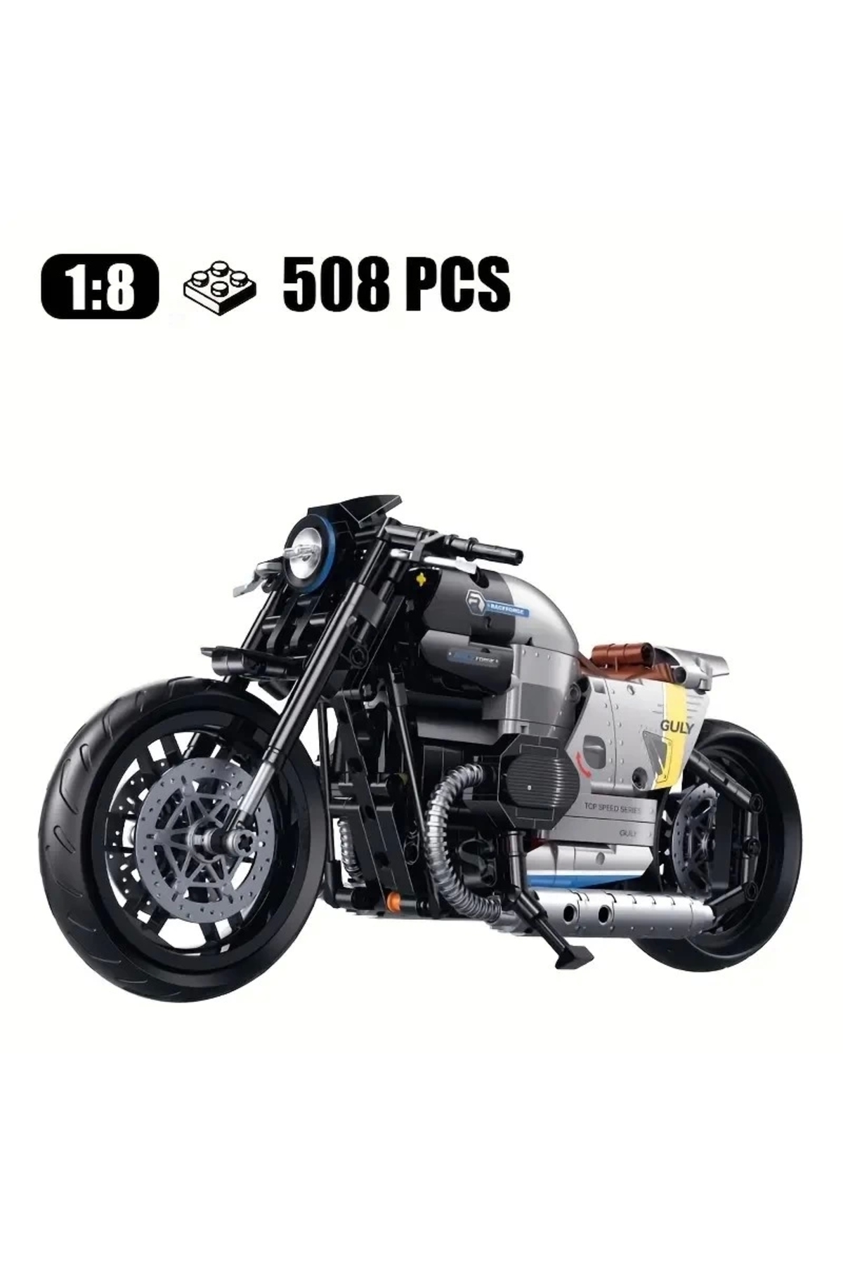 مجموعه فنی ساخت موتورسیکلت، ۵۰۸ قطعه، مقیاس ۱:۸، مناسب برای سنین ۸ سال به بالا، کیت مدل هدیه، مجموعه بلوک‌های ساختمانی اسباب‌بازی
