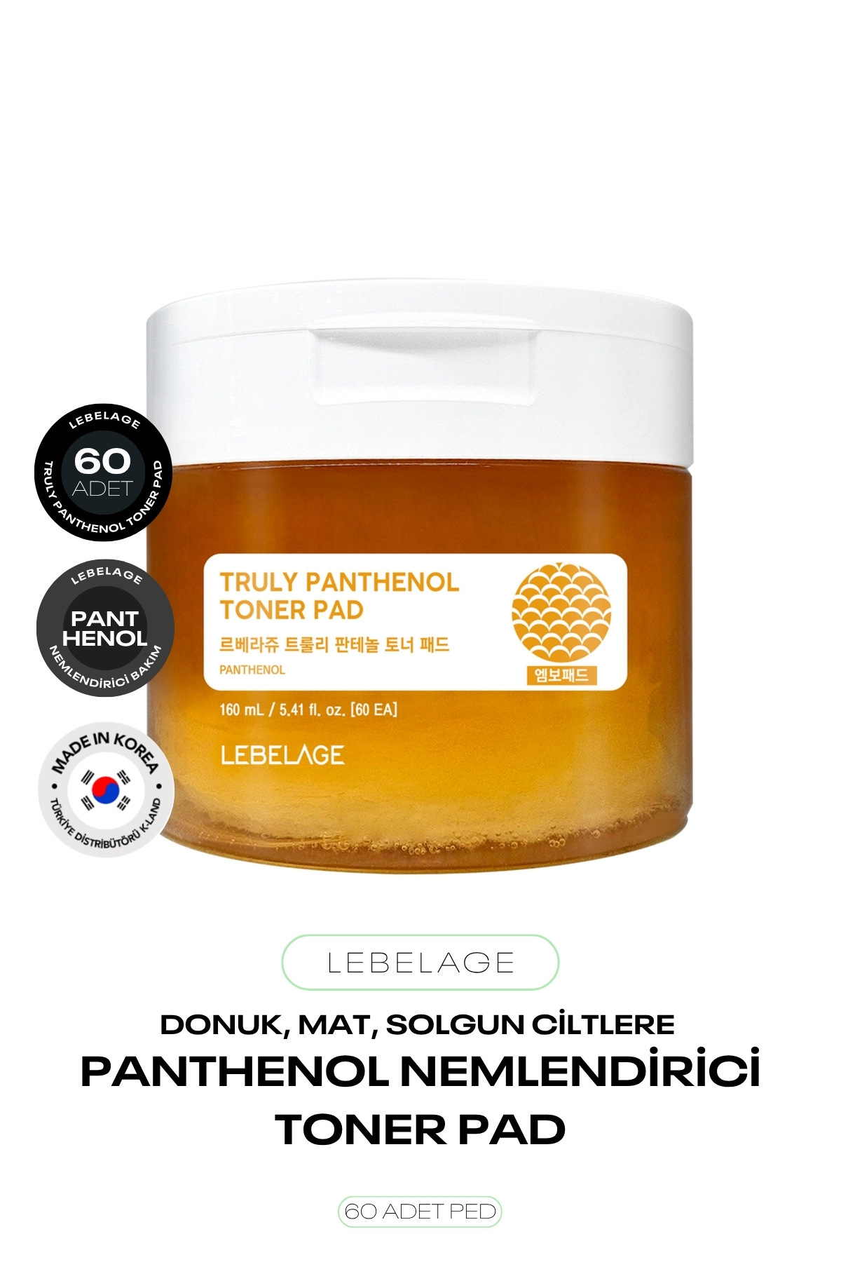 LEBELAGE پدهای تونر Truly Panthenol، 60 عدد، مرطوب کننده و تقویت کننده، حاوی پانتنول. — 8800272720406