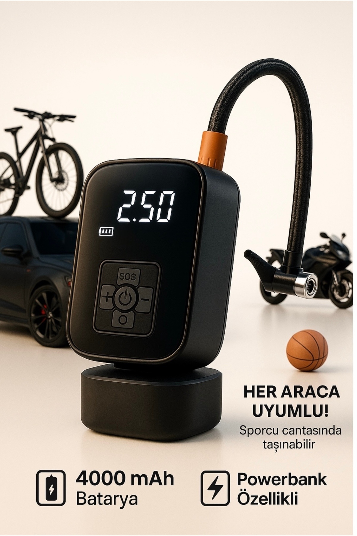 Enshall Kablosuz Dijital Taşınabilir Çantalı Kompresör Araç Lastik Top Şişirme Pompası Hava Kompresörü