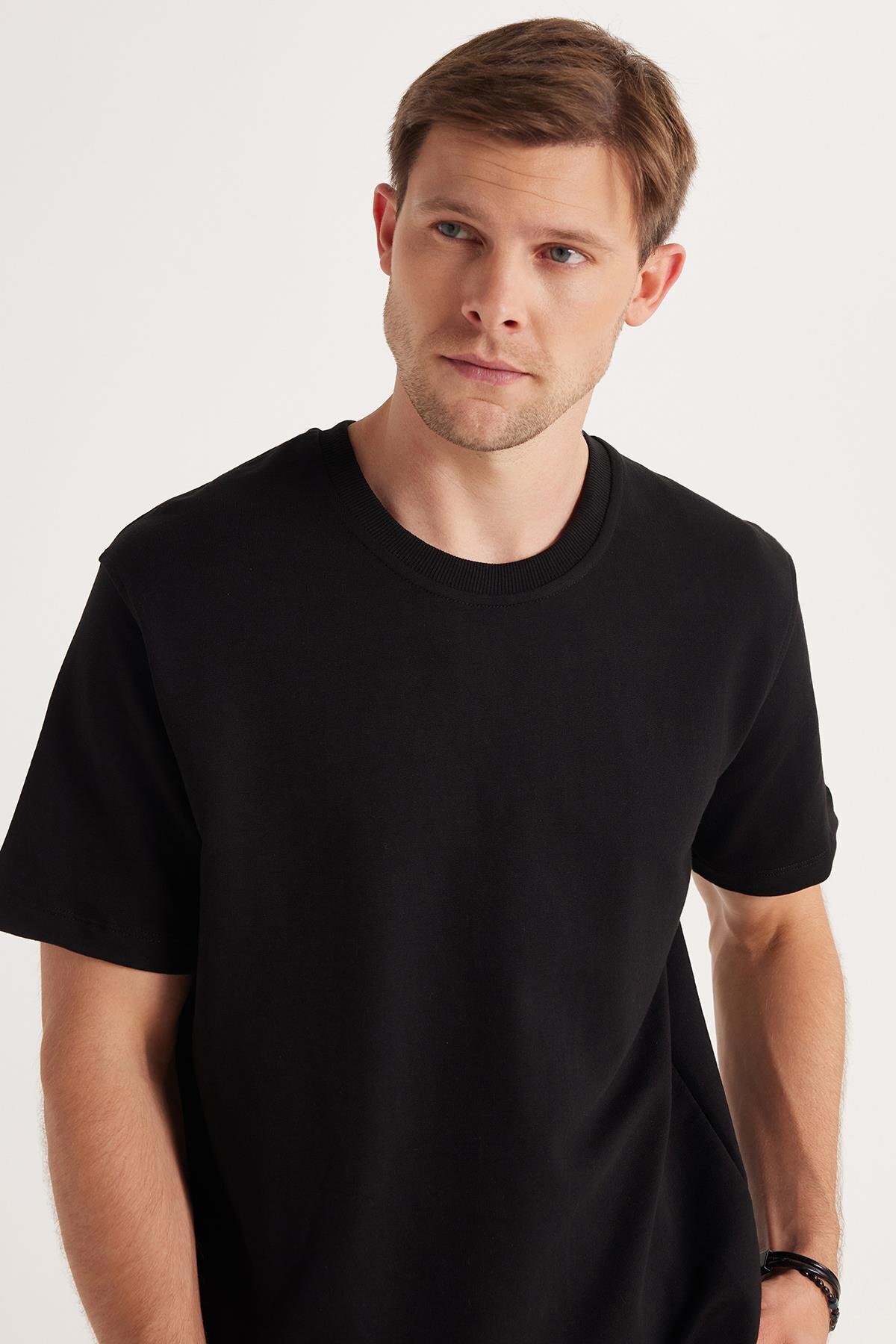 Tudors  Relax Fit Rahat Kesim %100 Pamuk Hafif Kalın Özel Tasarım Erkek Siyah Şortlu Pijama Takım - Görsel 2