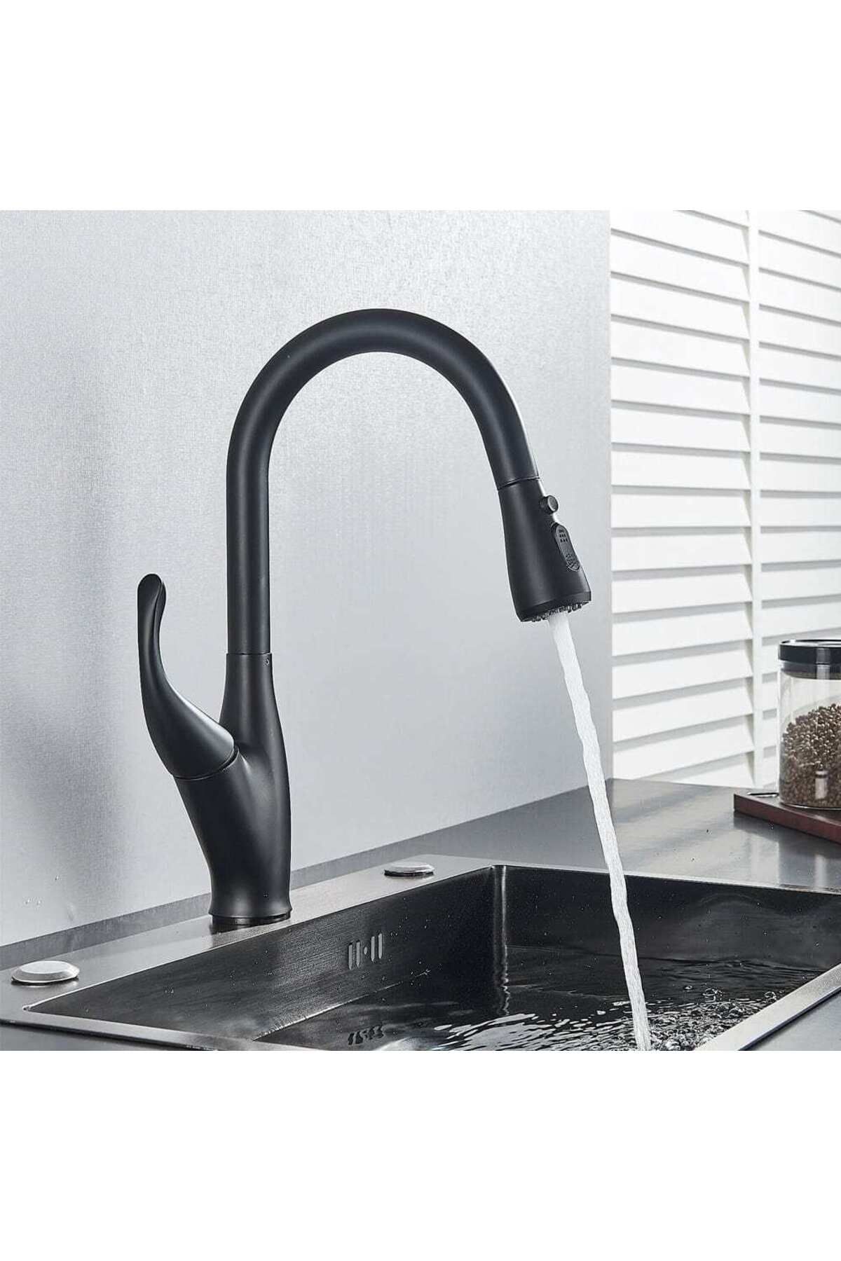 CasaVie-Kochen Matte kitchen faucet, matte black, with 2 flow functions and pull-out shower, code 1382 2