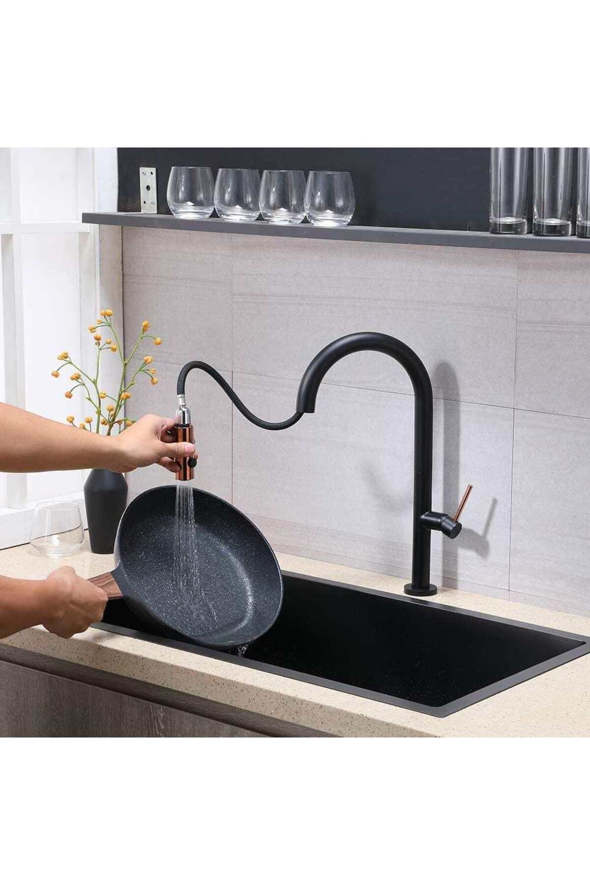 CasaVie-Kitchen faucet, with pull-out shower, 2 flow functions, matte black with rose, code 1298 4
