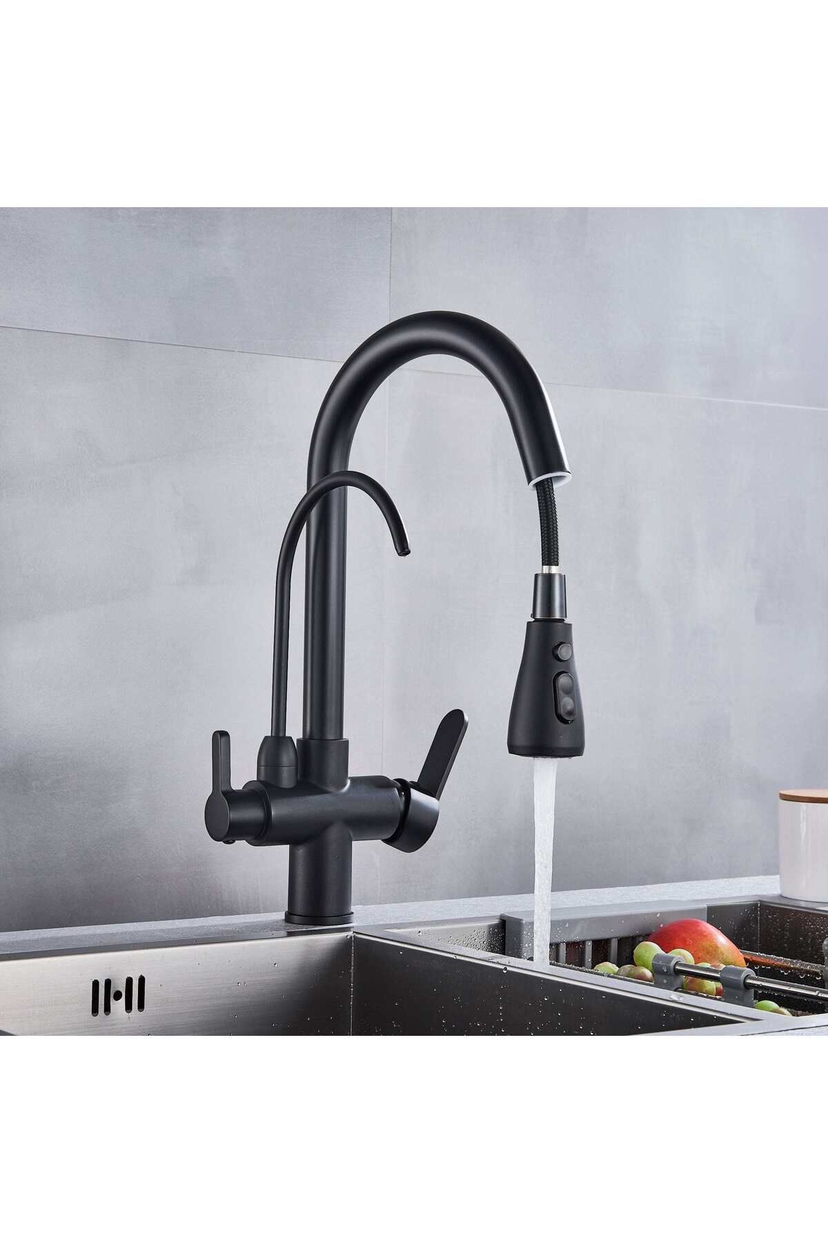 CasaVie-3-way kitchen faucet, matte black, with 2 flow functions and pull-out shower, code 1381 6