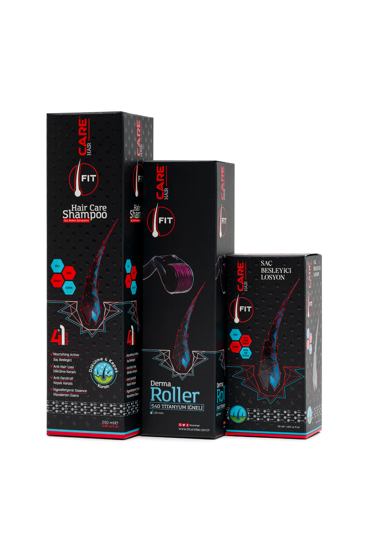 Fitcare Saç Bakım Losyonu + Fitcare Şampuan + Dermaroller Tarak — 8682530125645