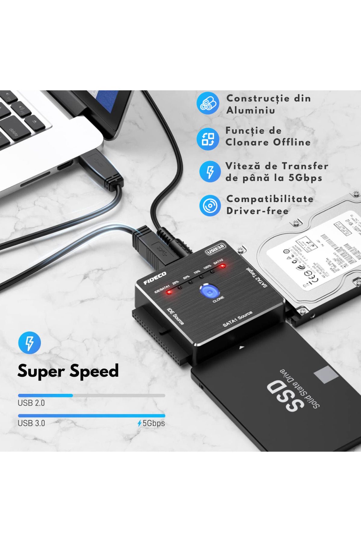 VisionHub-FIDECO SATA/IDE to USB 3.0 Adapter for Universal External HDD/SSD, for 2.5/3.5 inch Hard Disks 2