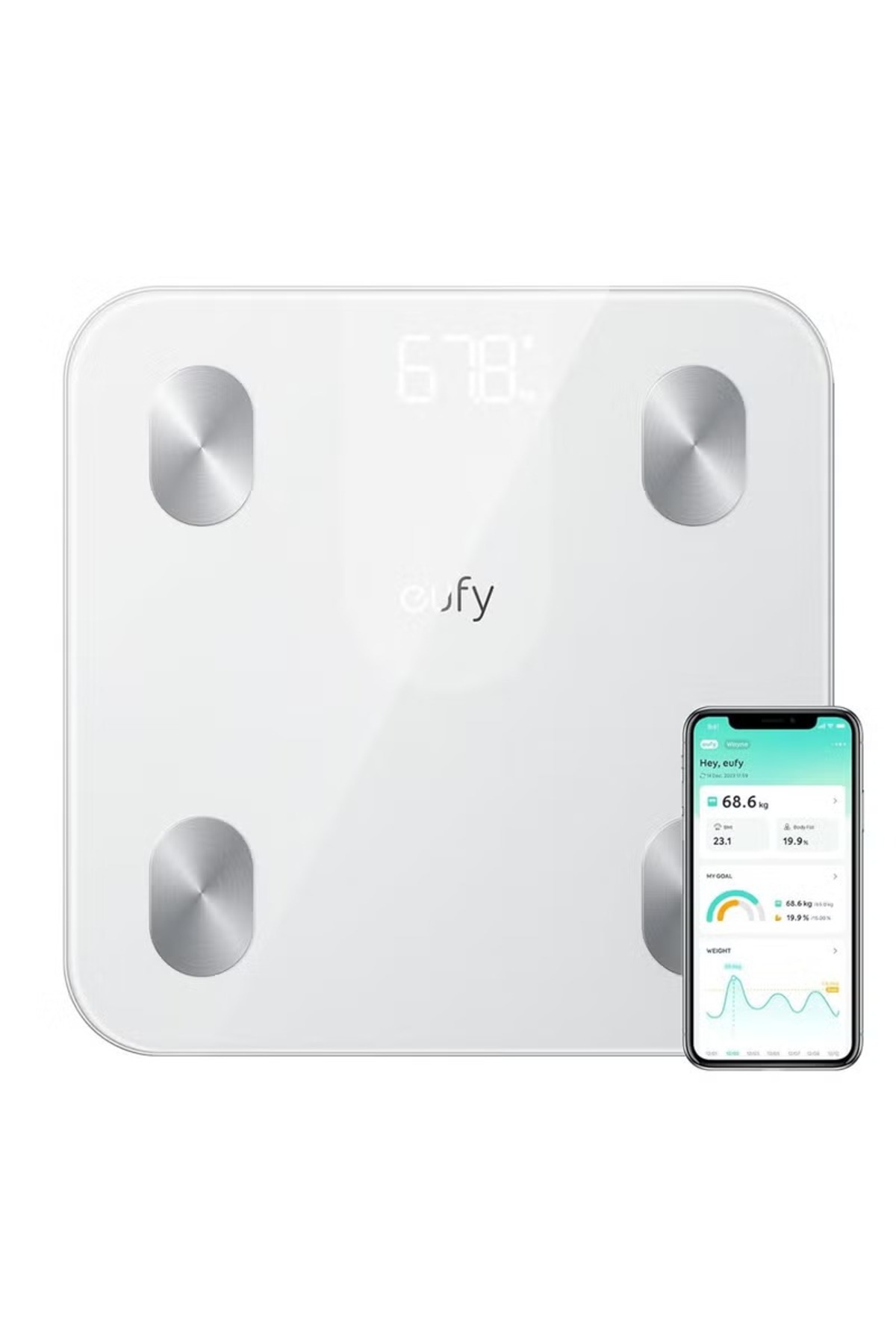 rexa-Smart Bluetooth Body Fat Scale A1 – 12 Metrics, Digital Display, White 1