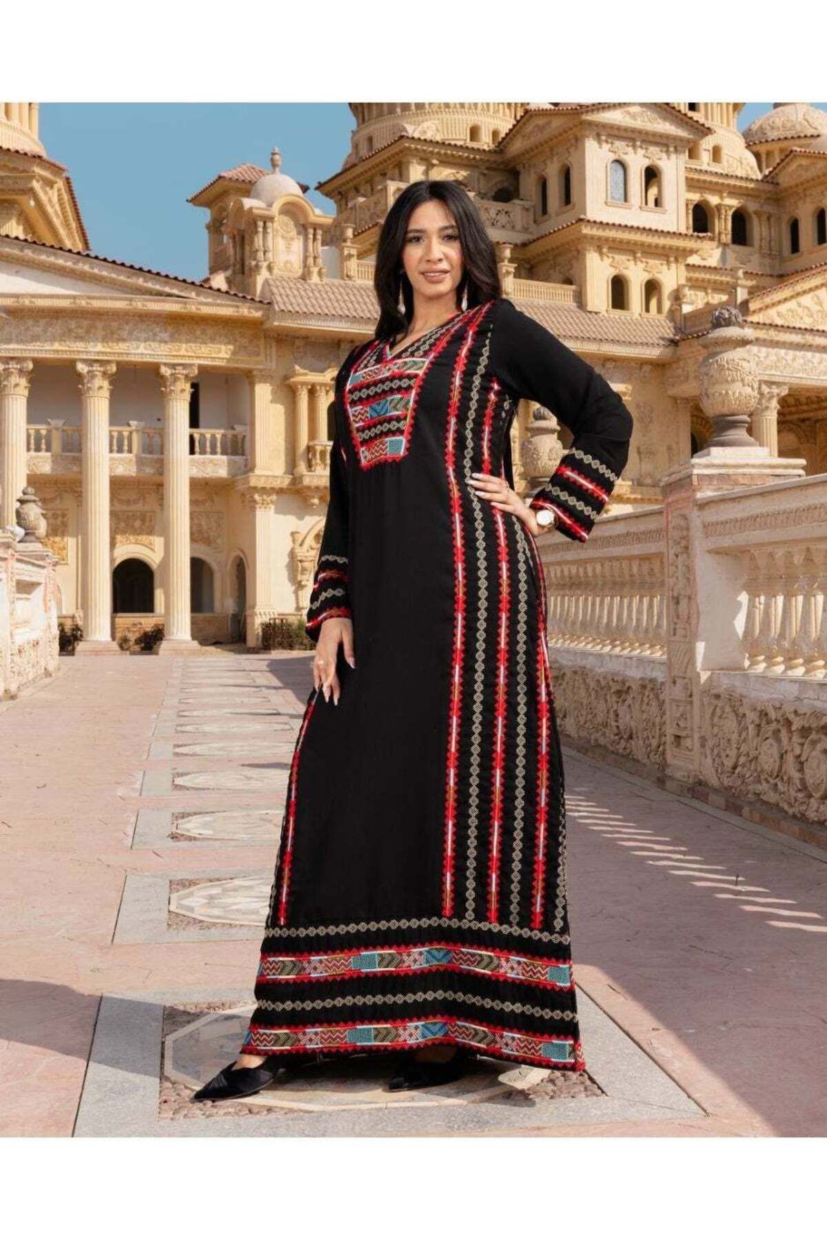AFandina-Elegant jalabiya with luxurious embroidery for a luxurious and distinctive look with a scarf 1